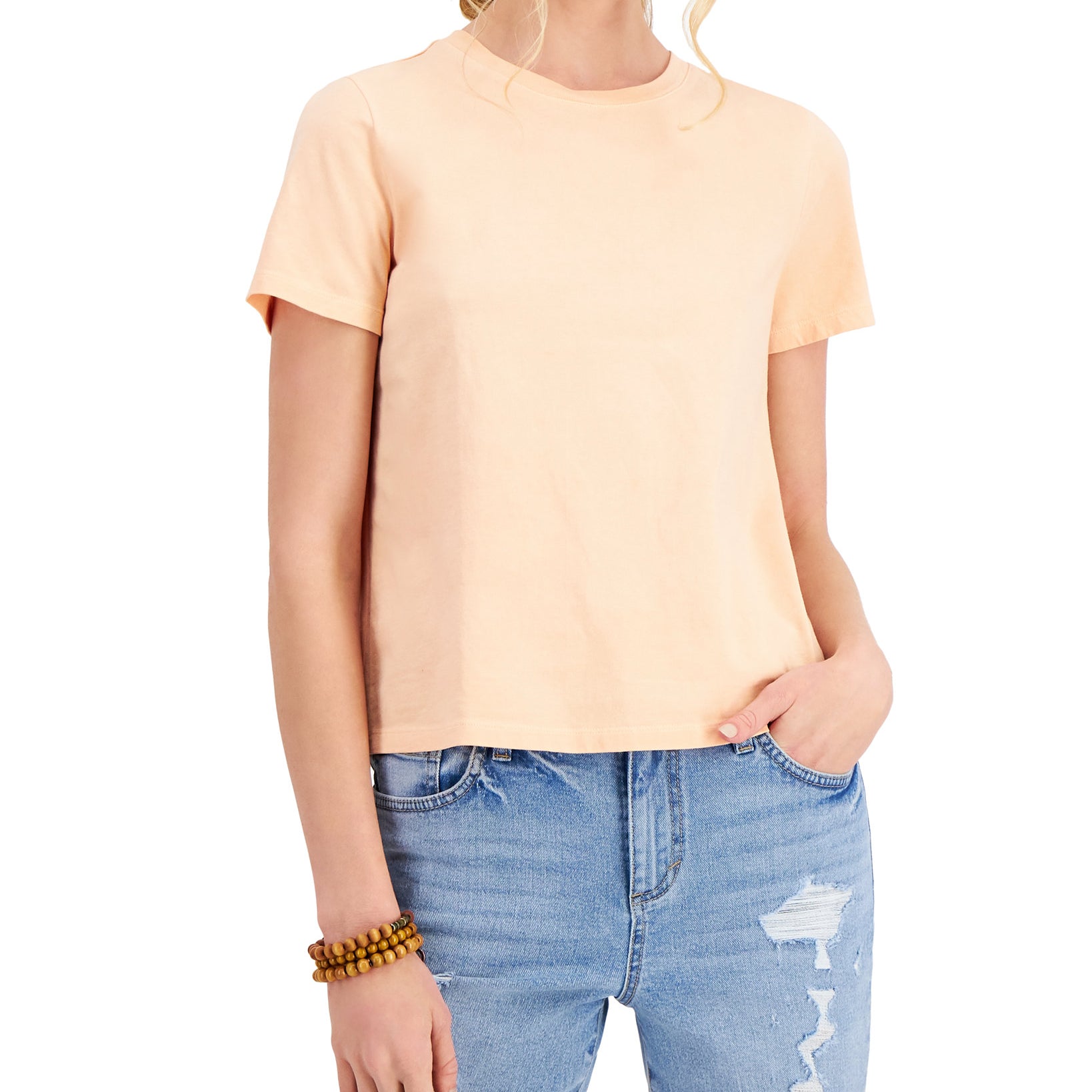 Style & Co Women Cotton T Shirt Peach Sherbet