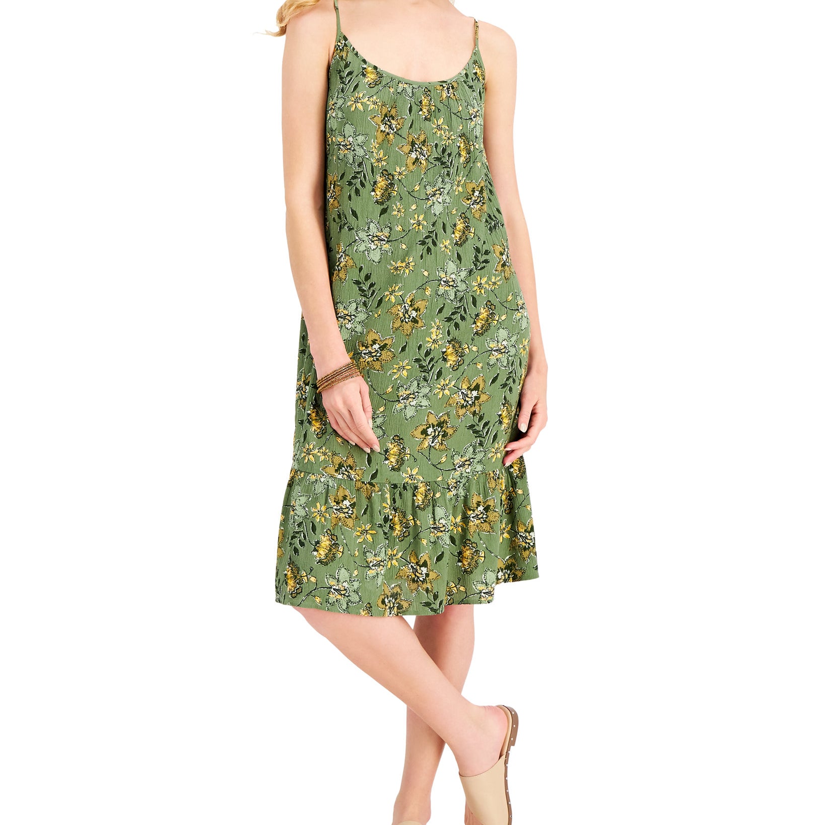Style & Co Women Floral Print Sleeveless Shift Dress Vine Green Combo