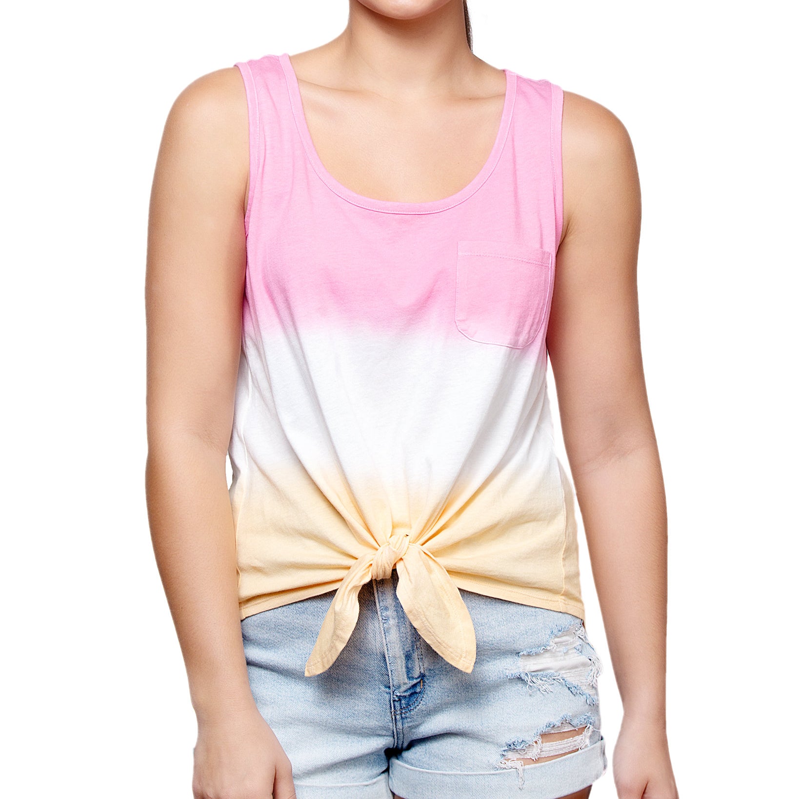 Rebellious One Women Tie Dyed Tie Front Tank Top Pink