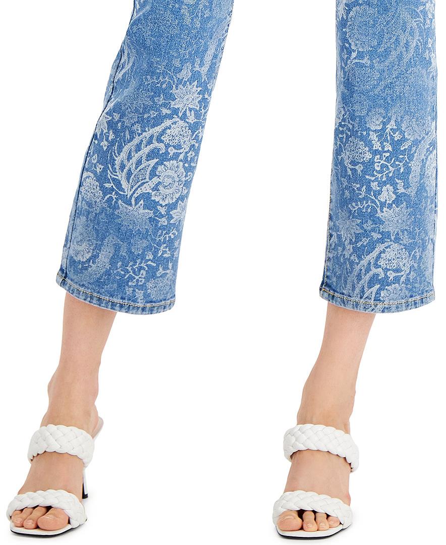 INC International Concepts Women High Rise Printed Cropped Straight Leg Jeans