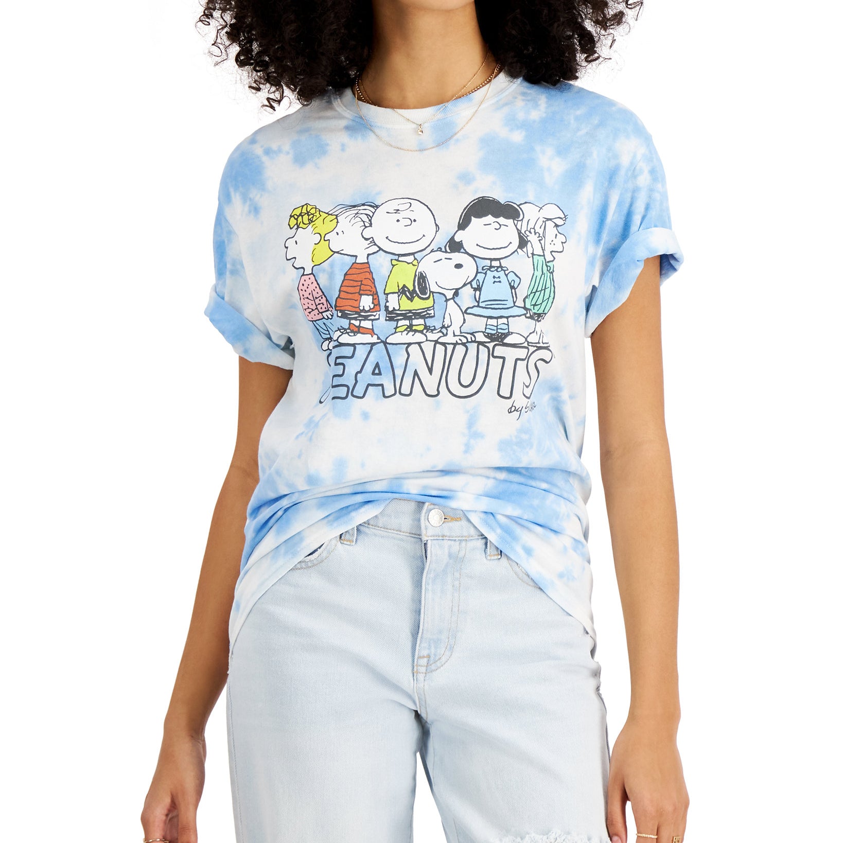 Peanuts Women Peanuts Cotton Tie Dyed T Shirt Blue White