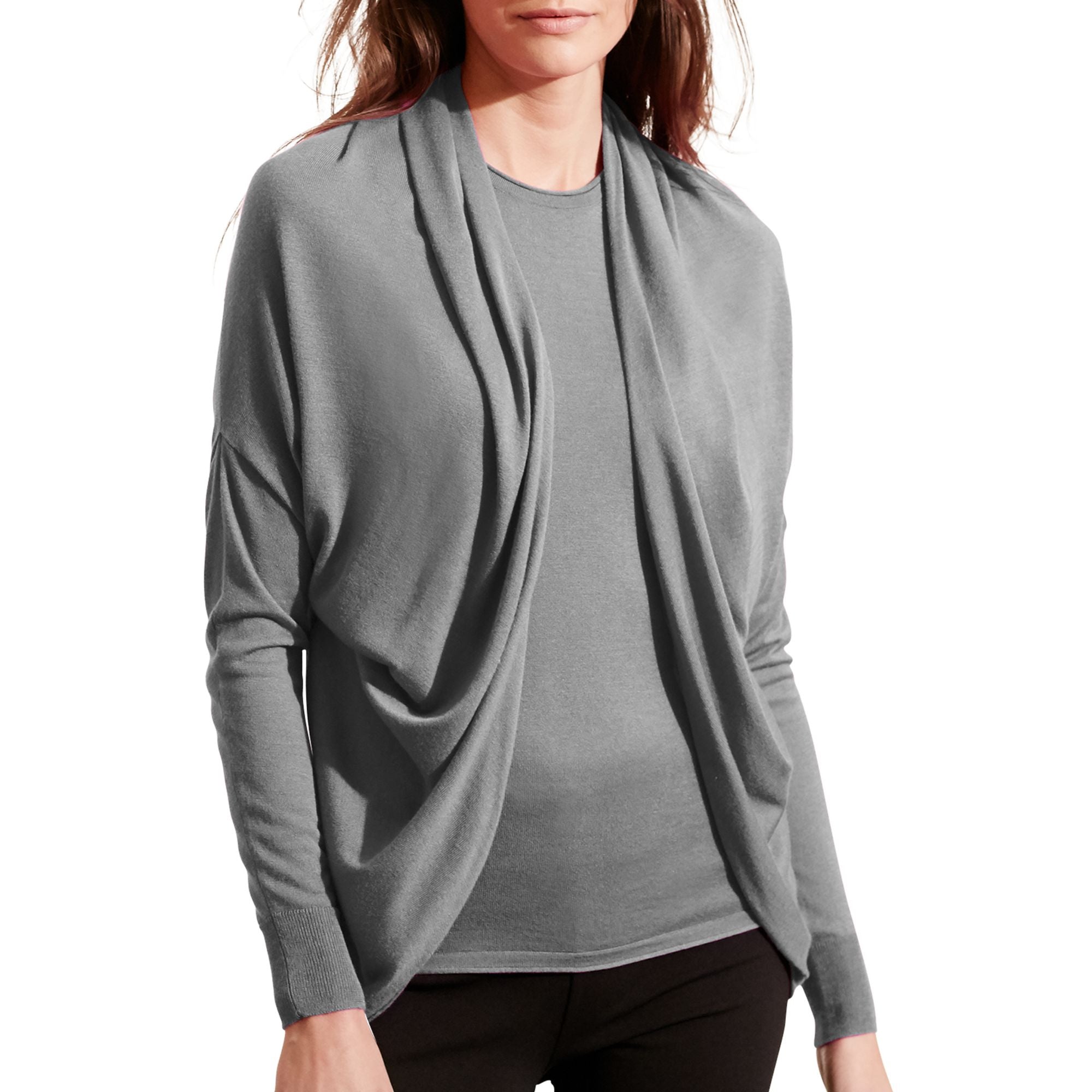 Lauren Ralph Lauren Women Silk Blend Cardigan Concrete Heather