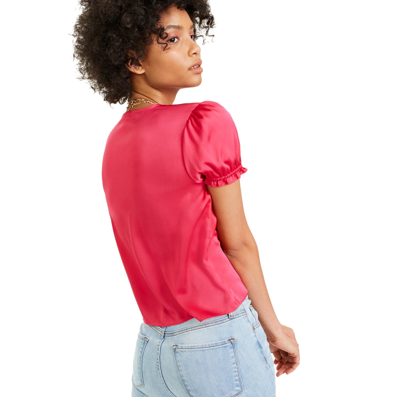Bar III Women Puff Sleeve Tie Front Top