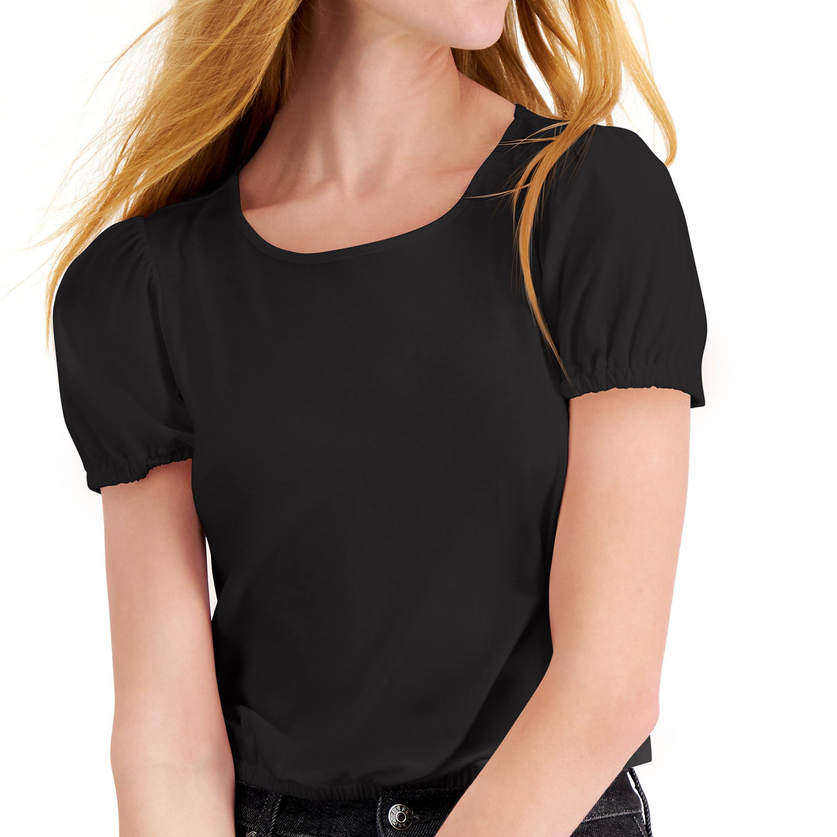 Bar III Women Puff Sleeve Open Back Cotton Top