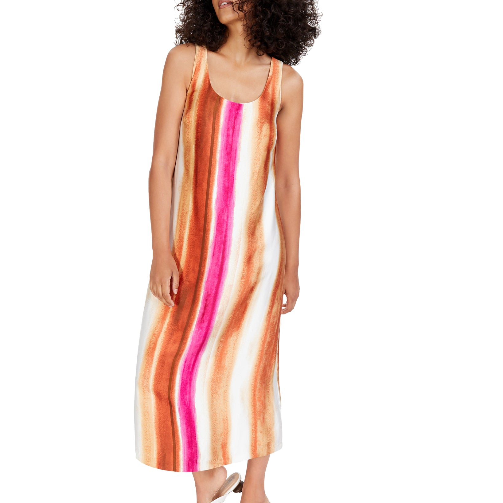 Alfani Women Striped Satin Midi Dress Fuchsia United