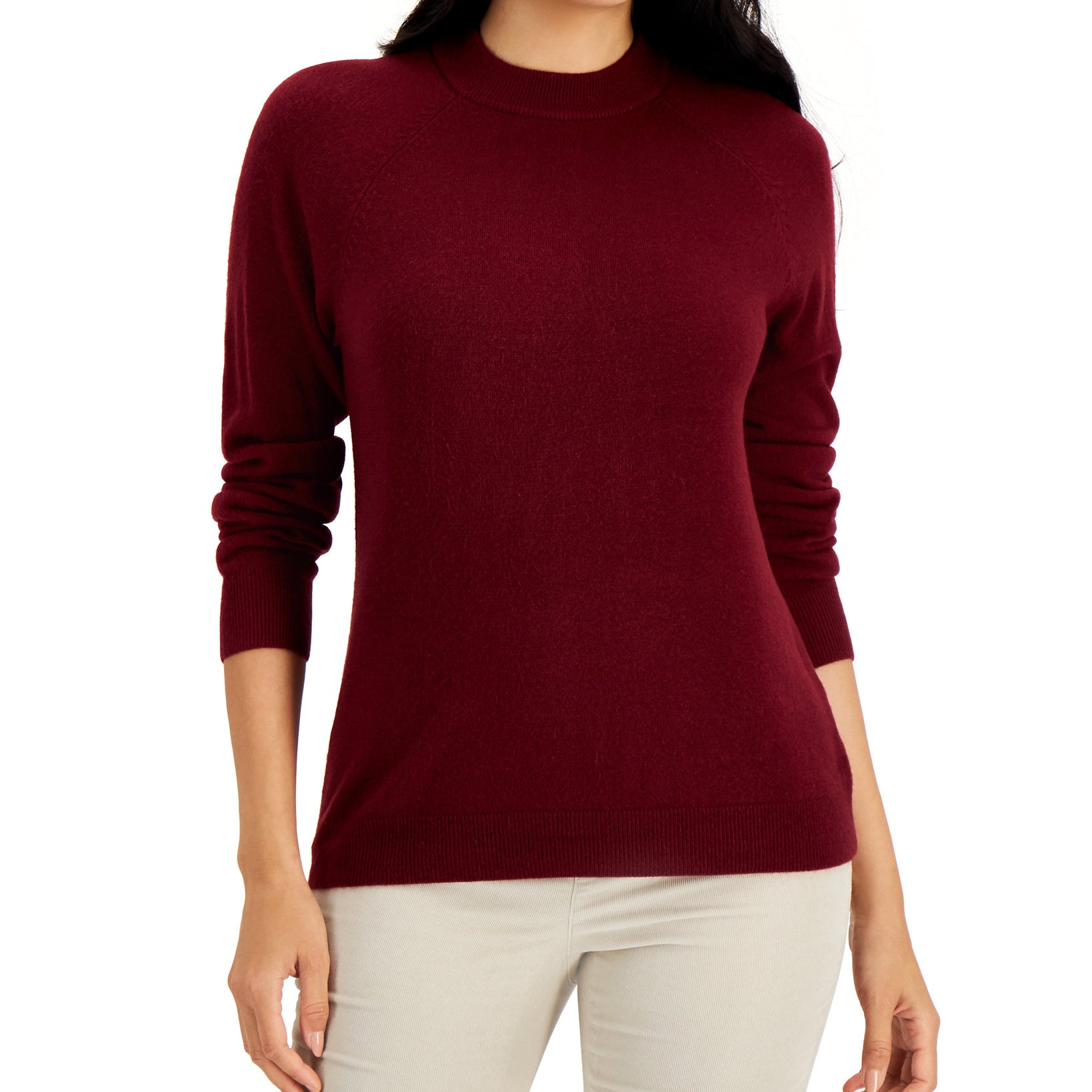 Karen Scott Women Cotton Luxsoft Mock Neck Sweater Merlot