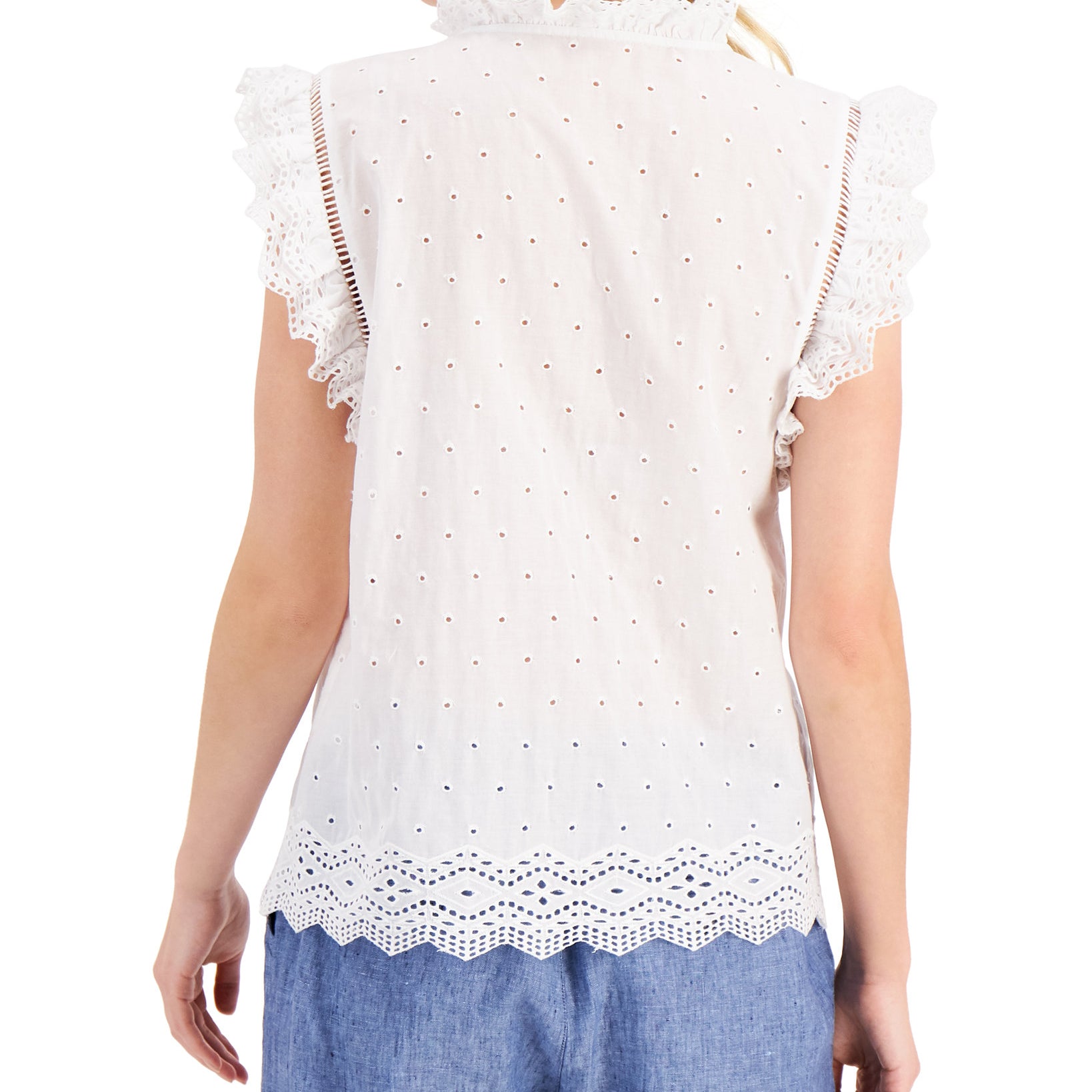 Charter Club Women Cotton Ruffled Eyelet Top