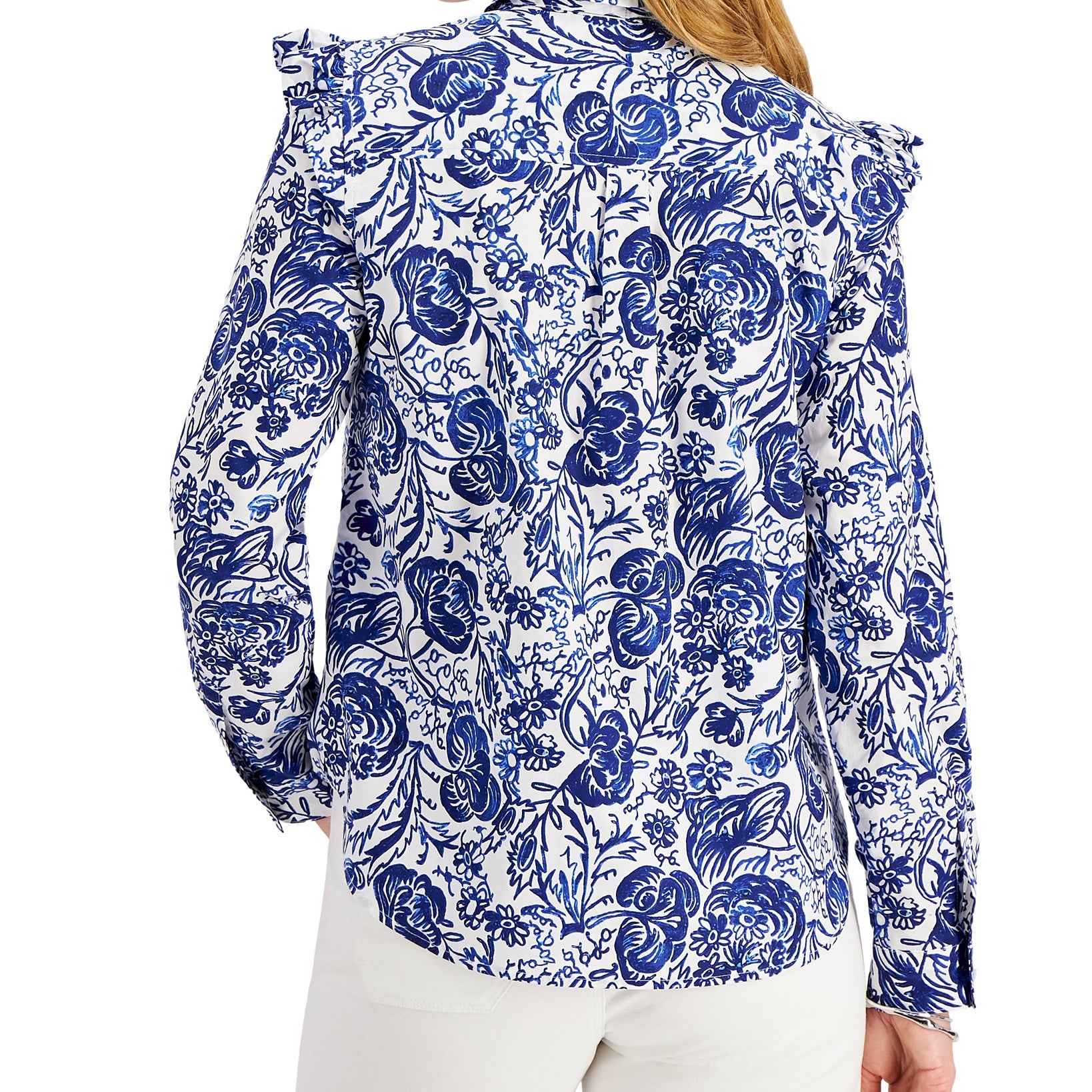 Charter Club Women Petite Cotton Tie Neck Printed Blouse