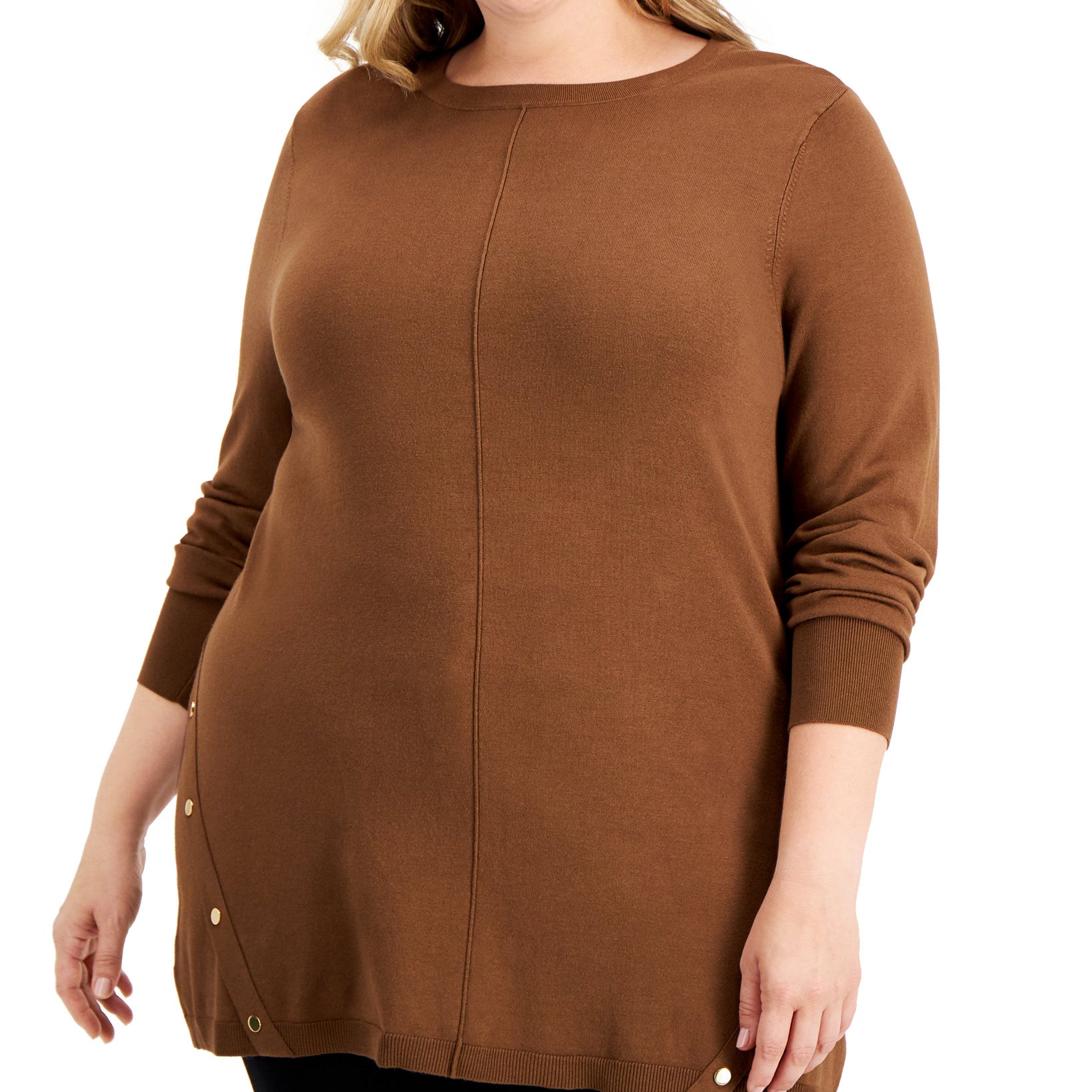 JM Collection Women Plus Studded Hem Sweater Red Maple