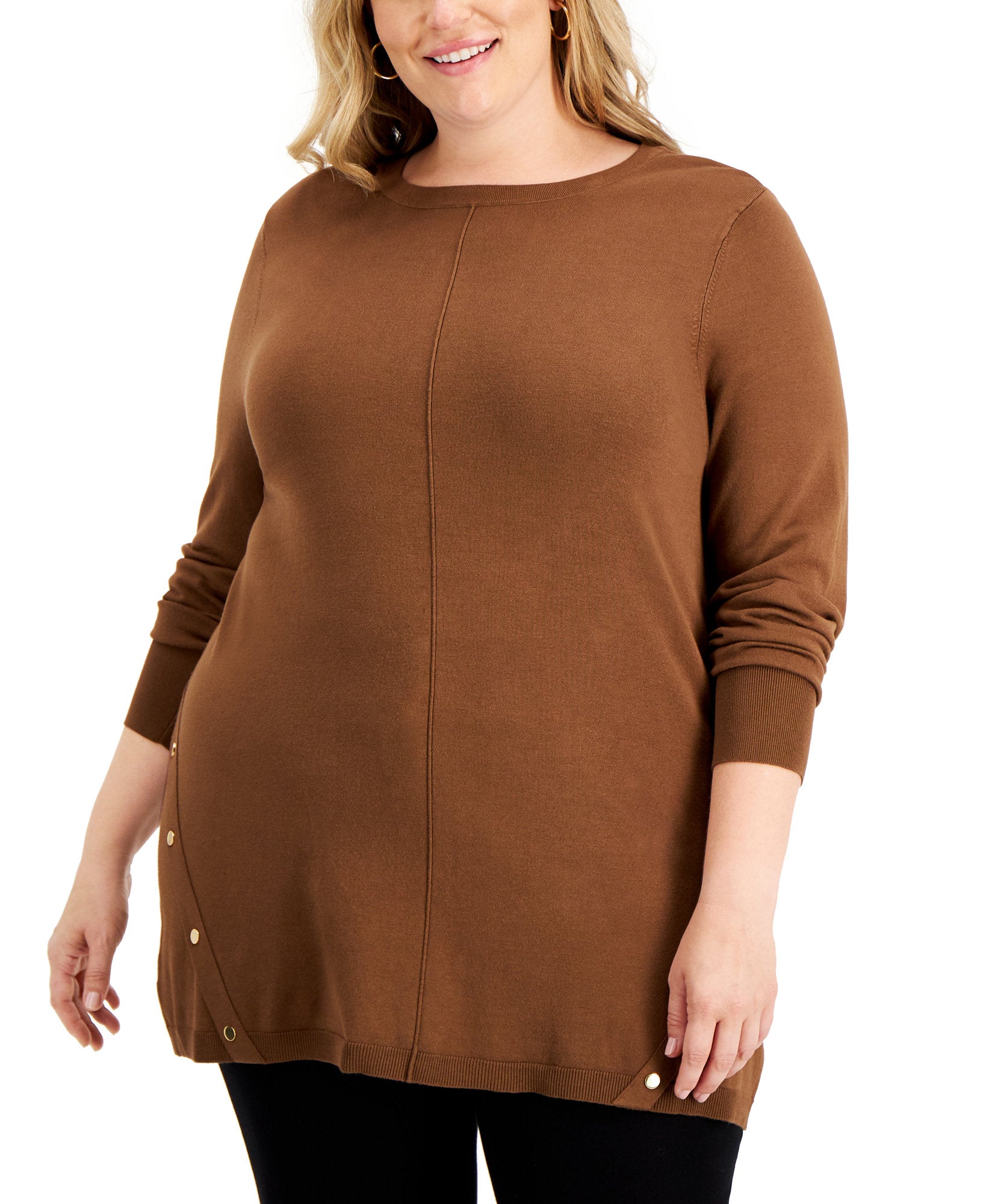 JM Collection Women Plus Studded Hem Sweater Red Maple