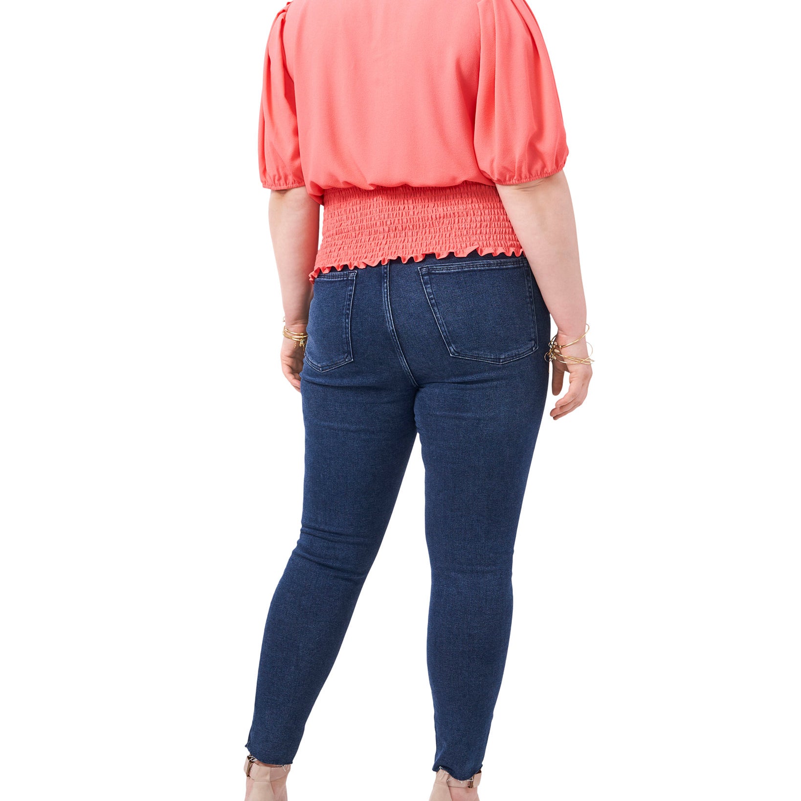 1.STATE Women Plus Smocked Waist Printed Top