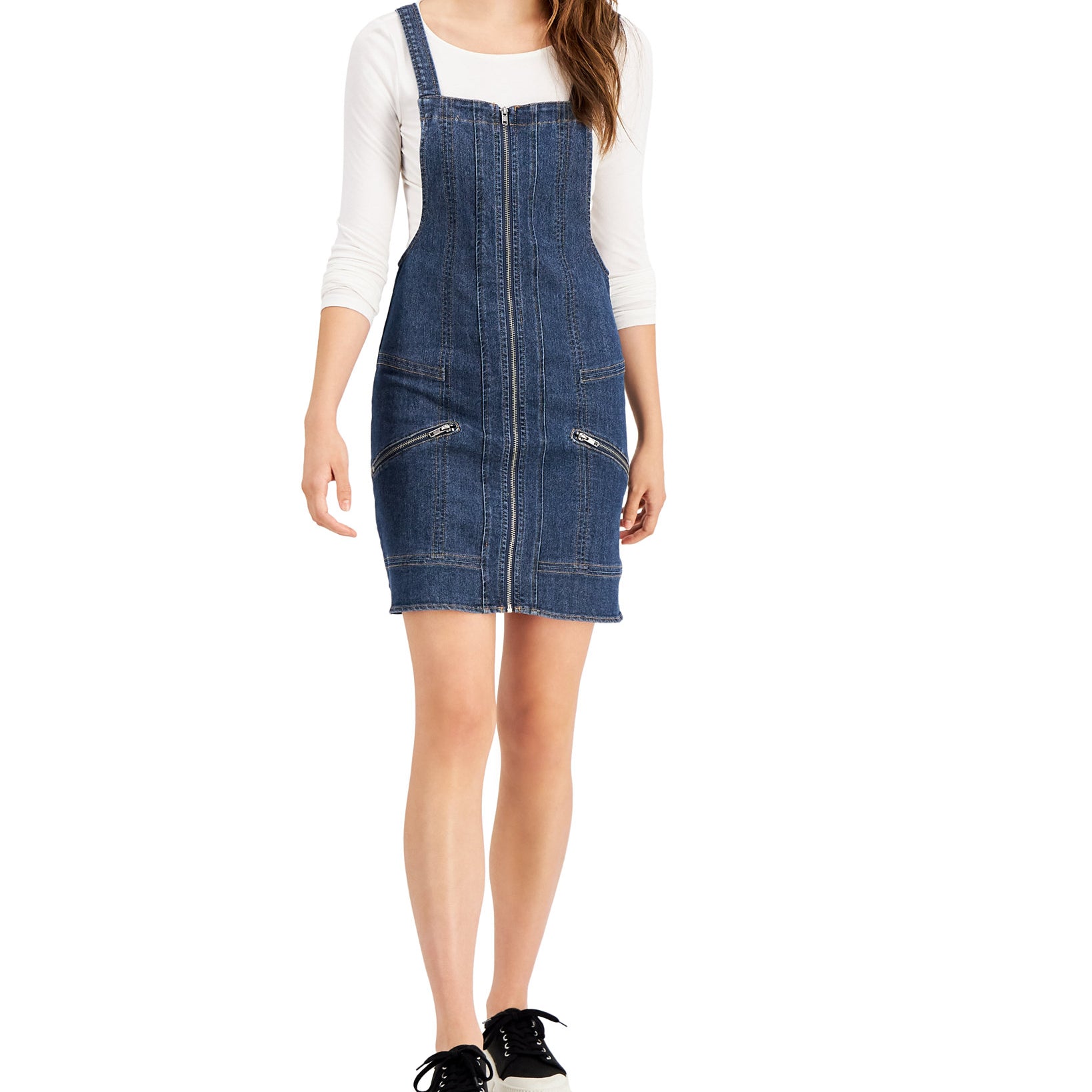 Tinseltown Women Zippered Denim Dress Dark Wash