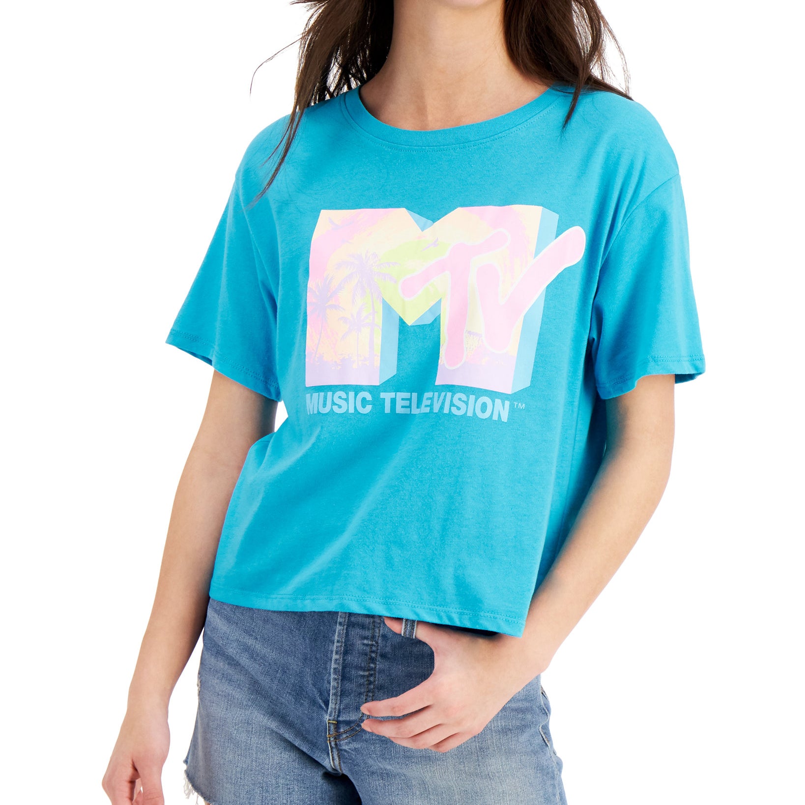 Love Tribe Women MTV Logo T Shirt Scuba Blue