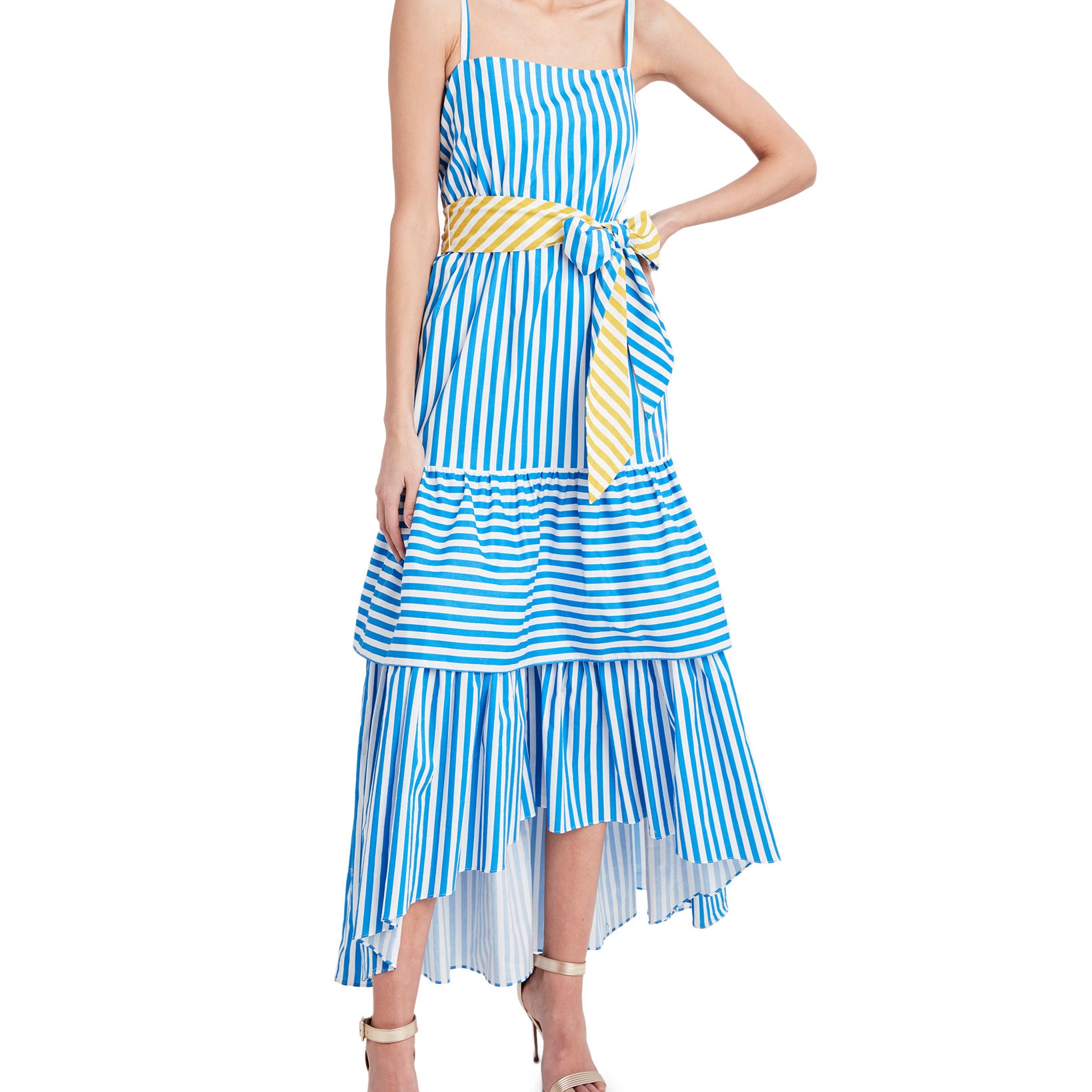 BCBGMAXAZRIA Women Striped Tie Front Maxi Dress Palace Blue