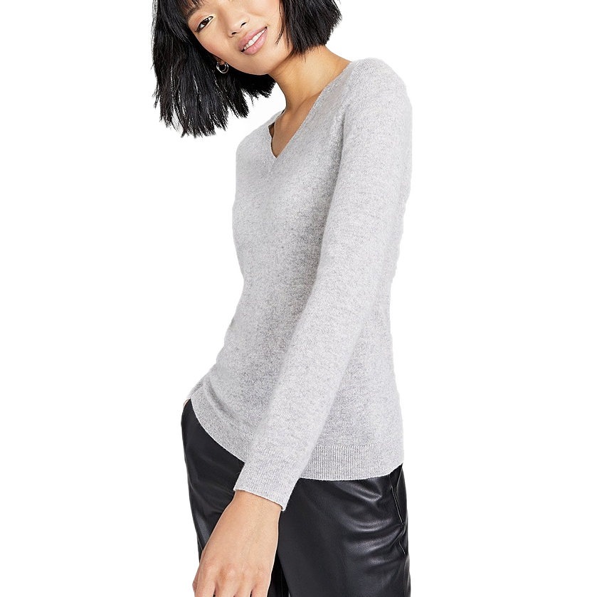 Charter Club Women Petite V Neck Cashmere Sweater Ice Grey Heather