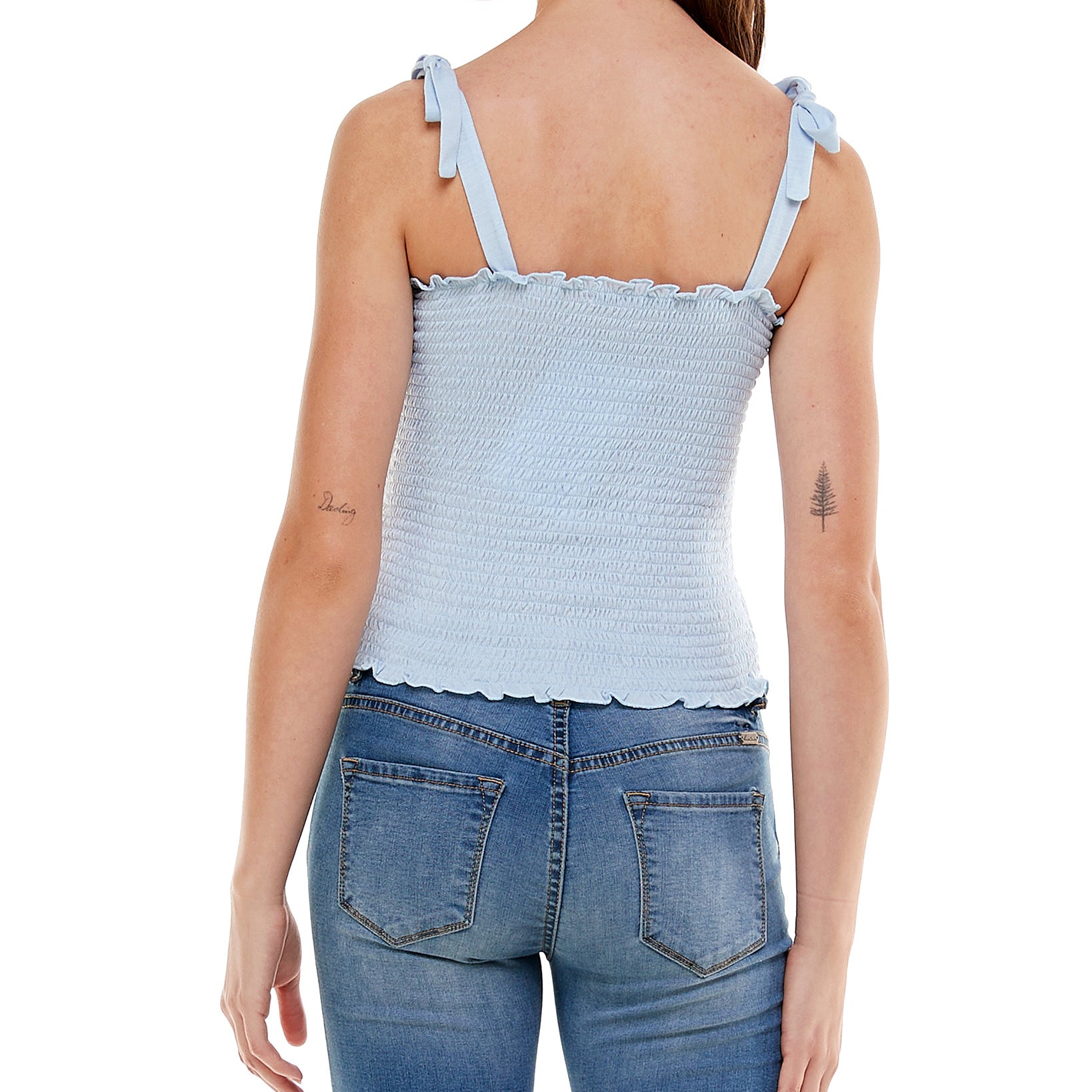 Crave Fame Women Smocked Tie Strap Top