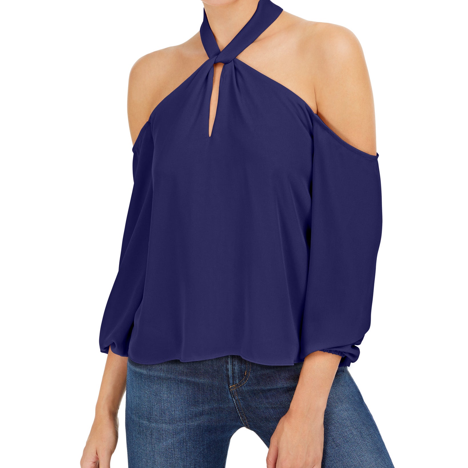 Bar III Women Keyhole Cold Shoulder Top Prune