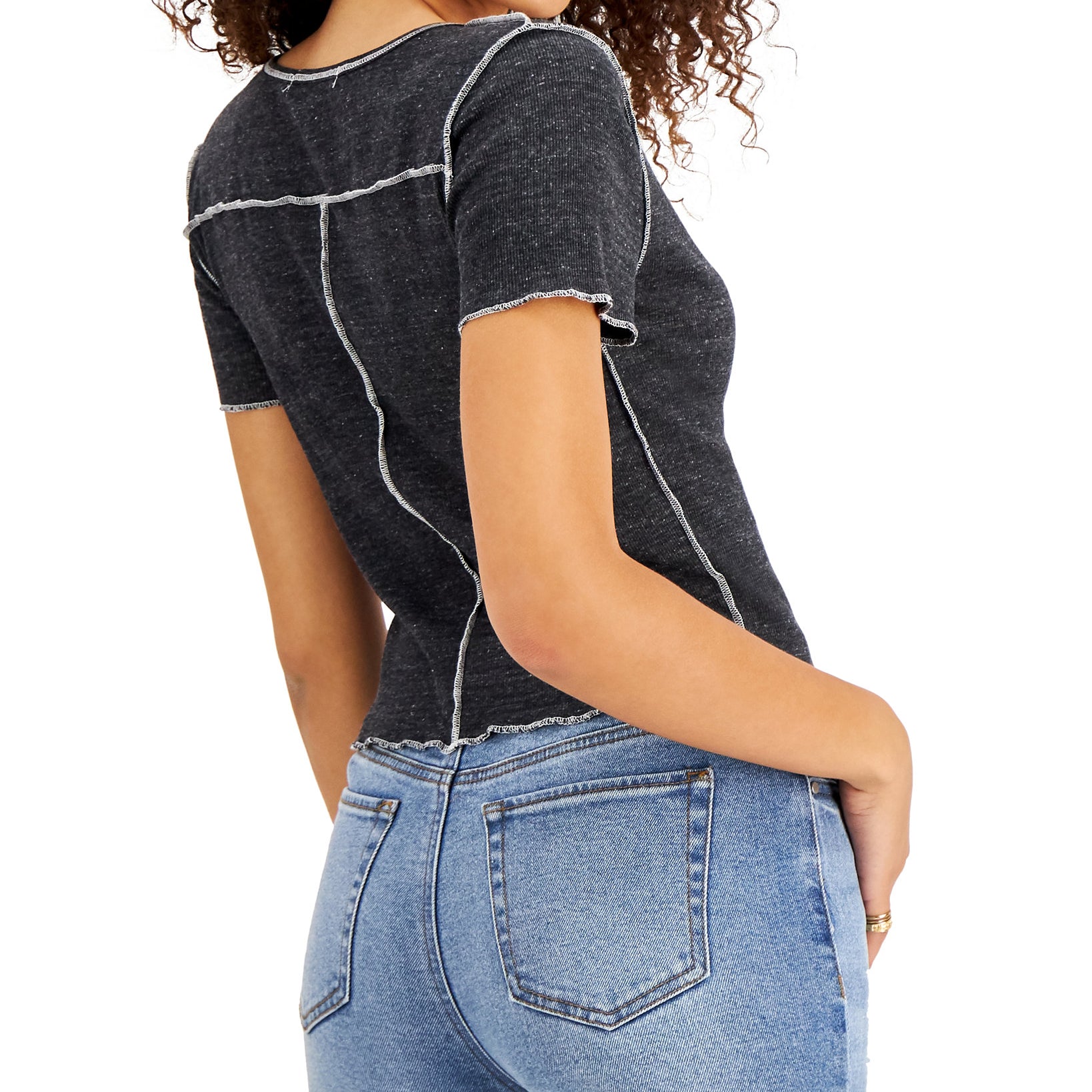 Hooked Up by IOT Women Contrast Stitch Seam Top