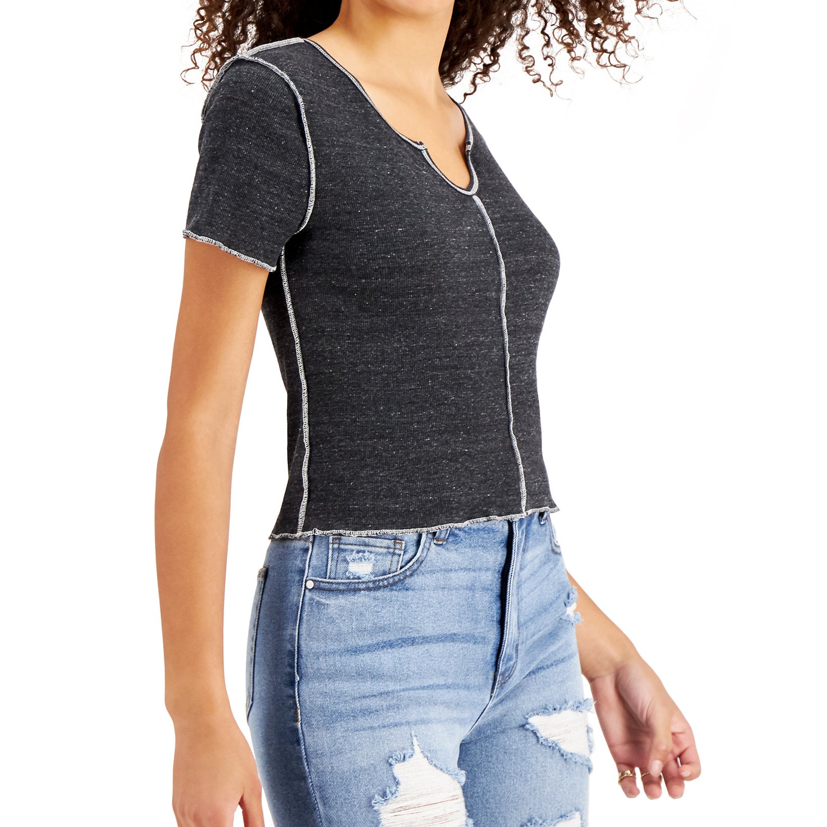 Hooked Up by IOT Women Contrast Stitch Seam Top