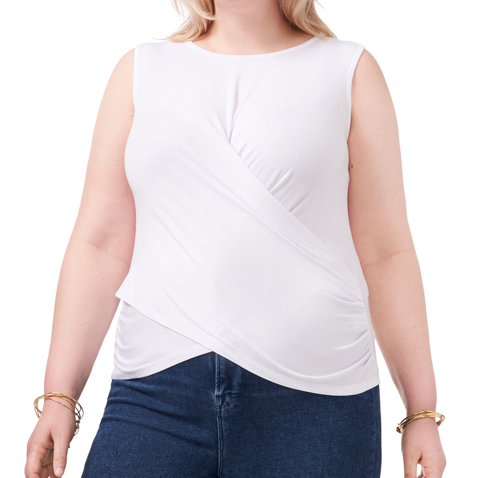 1.STATE Women Plus Cross Front Top Ultra White