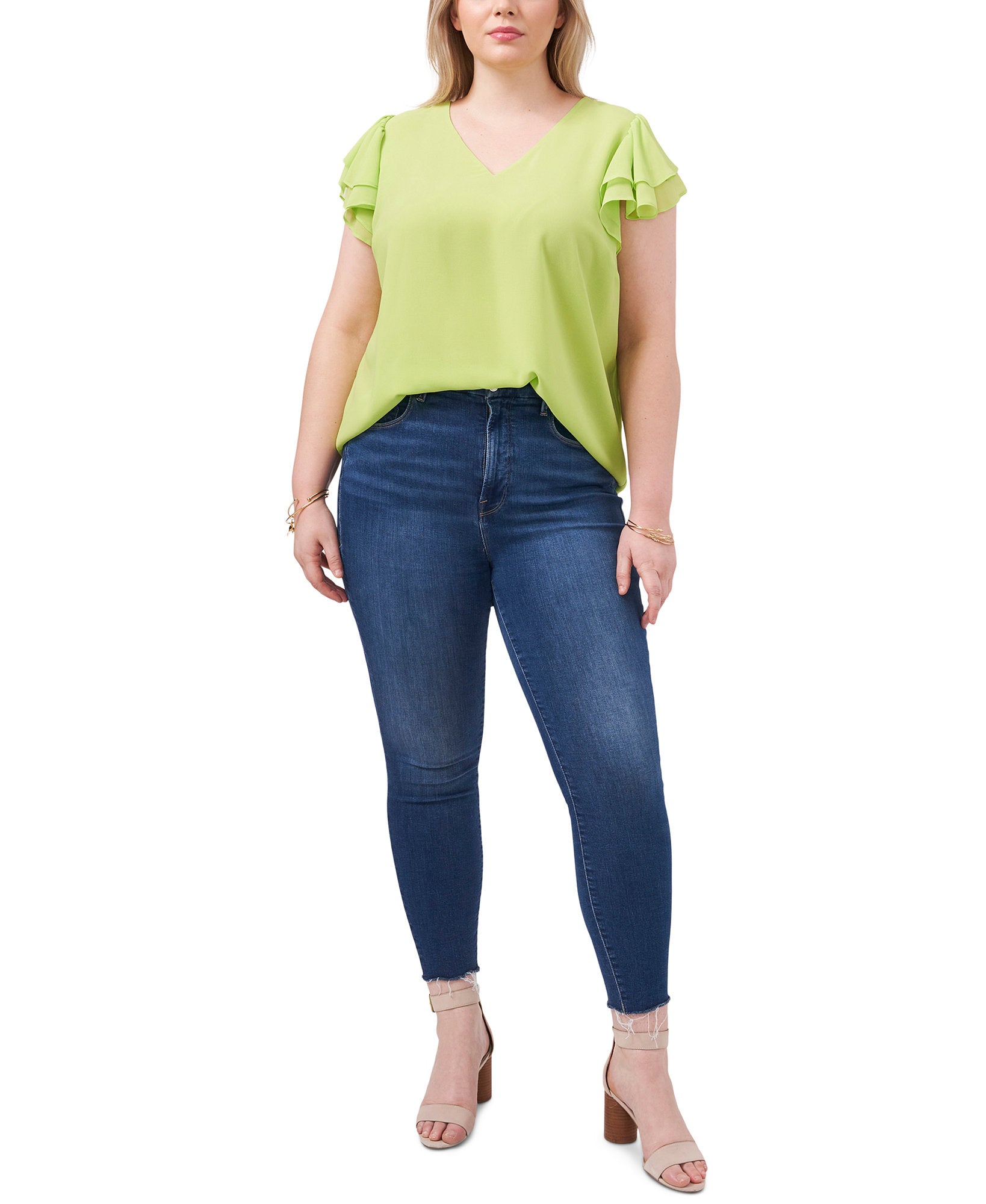1.STATE Women Plus Flutter Sleeve V Neck Top