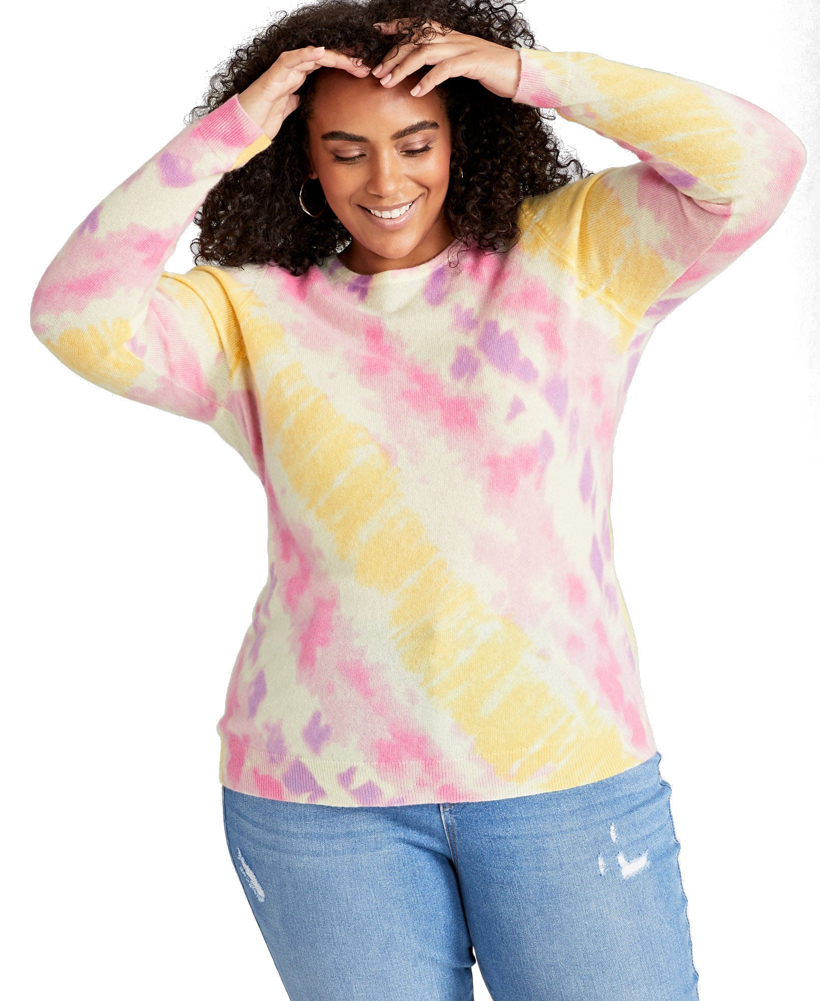 Charter Club Women Plus Tie Dyed Cashmere Sweater Bianco Creama