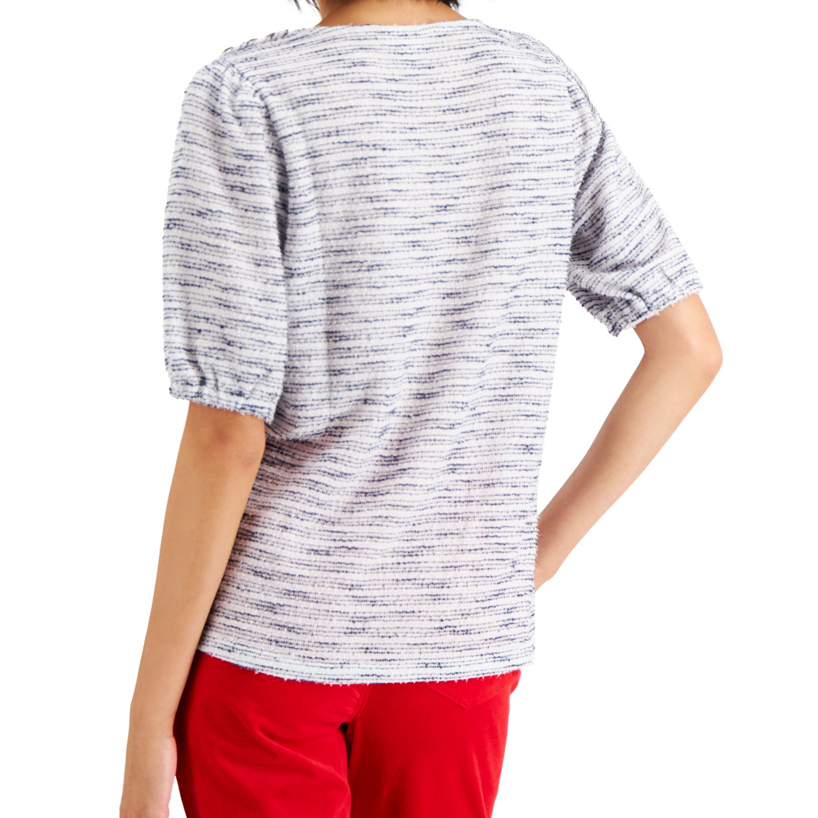Charter Club Women Boucle Pleated Neck Top