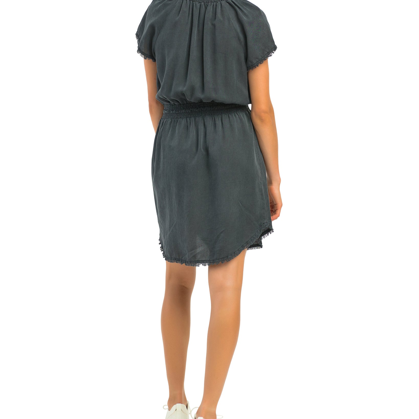 Black Tape Women Elastic Waist Frayed Hem Dress