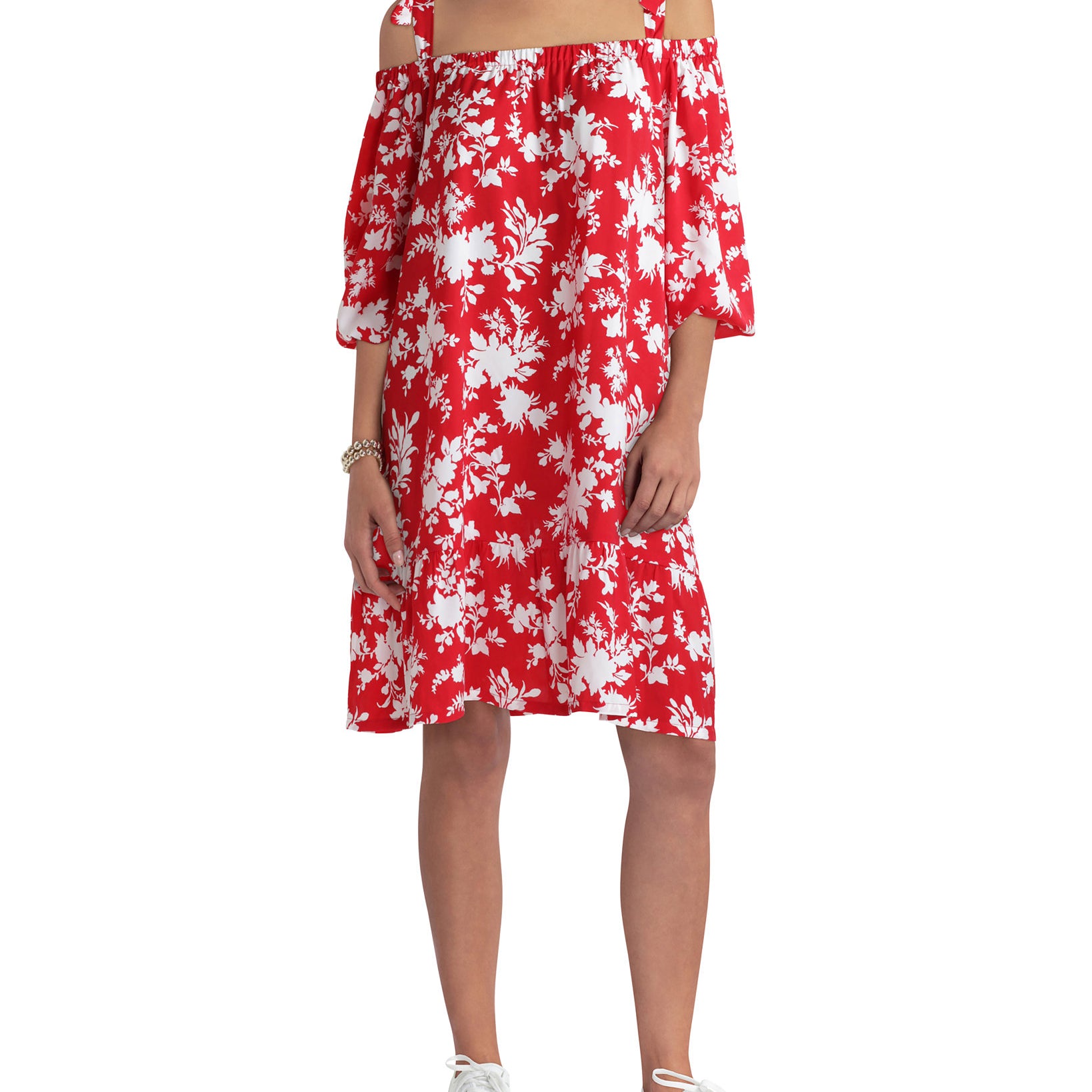 Gigi Parker Women Floral Print Cold Shoulder Dress Floral Silhouette Barbados Cherry