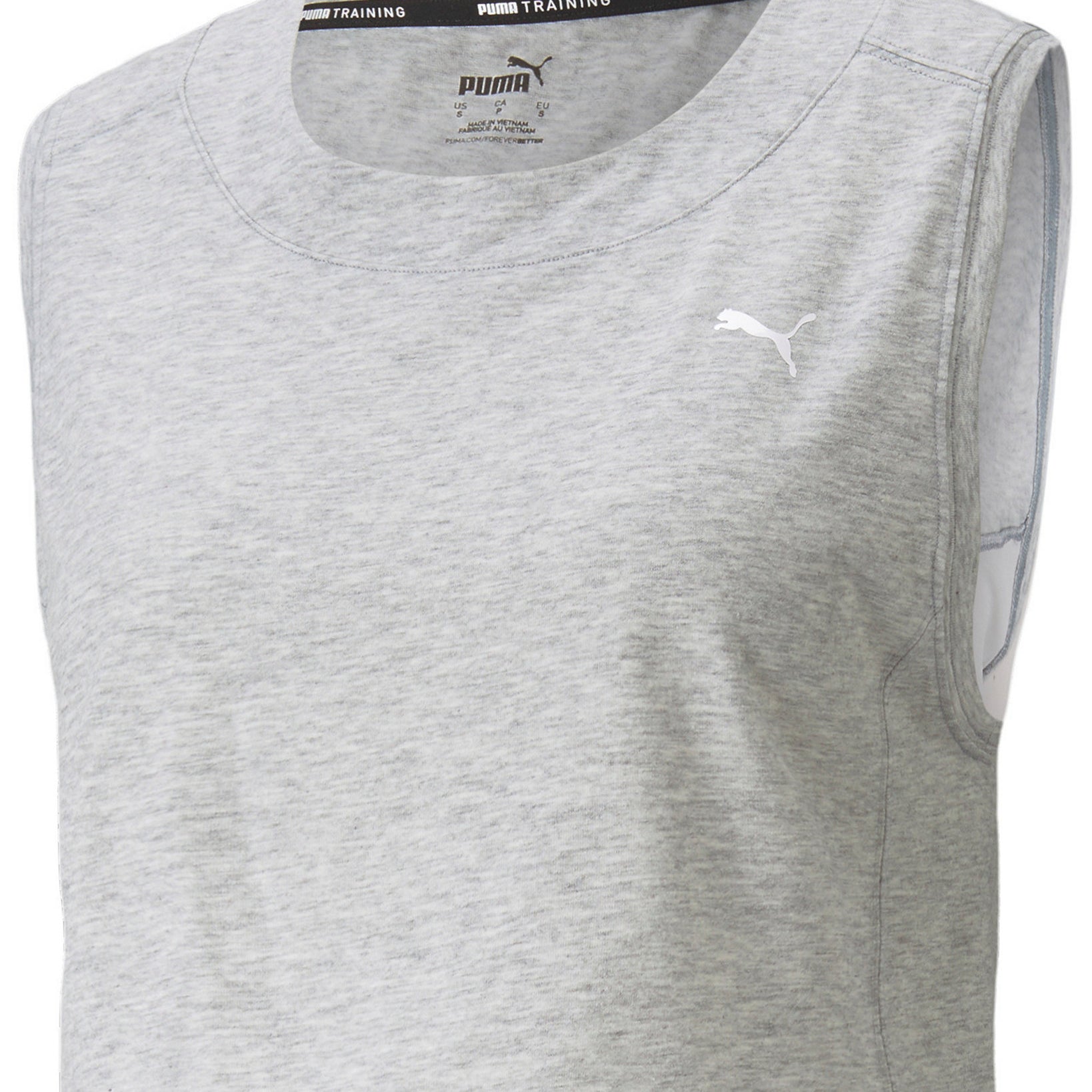 Puma Women Train Logo Muscle Crop T Shirt Light Grey Heather