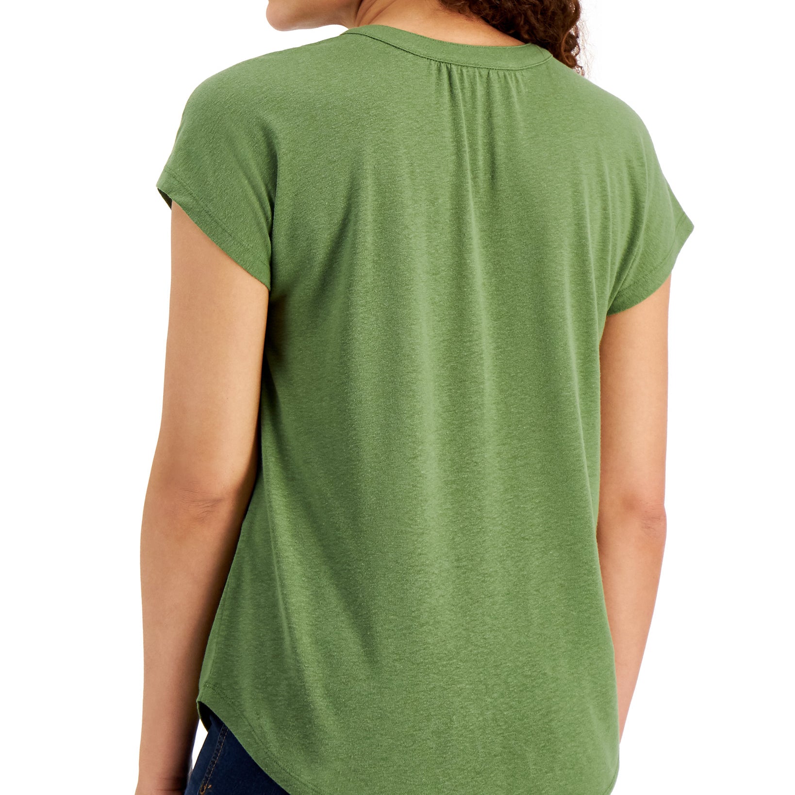 Style & Co Women Dolman Sleeve Henley Linen Blend Top