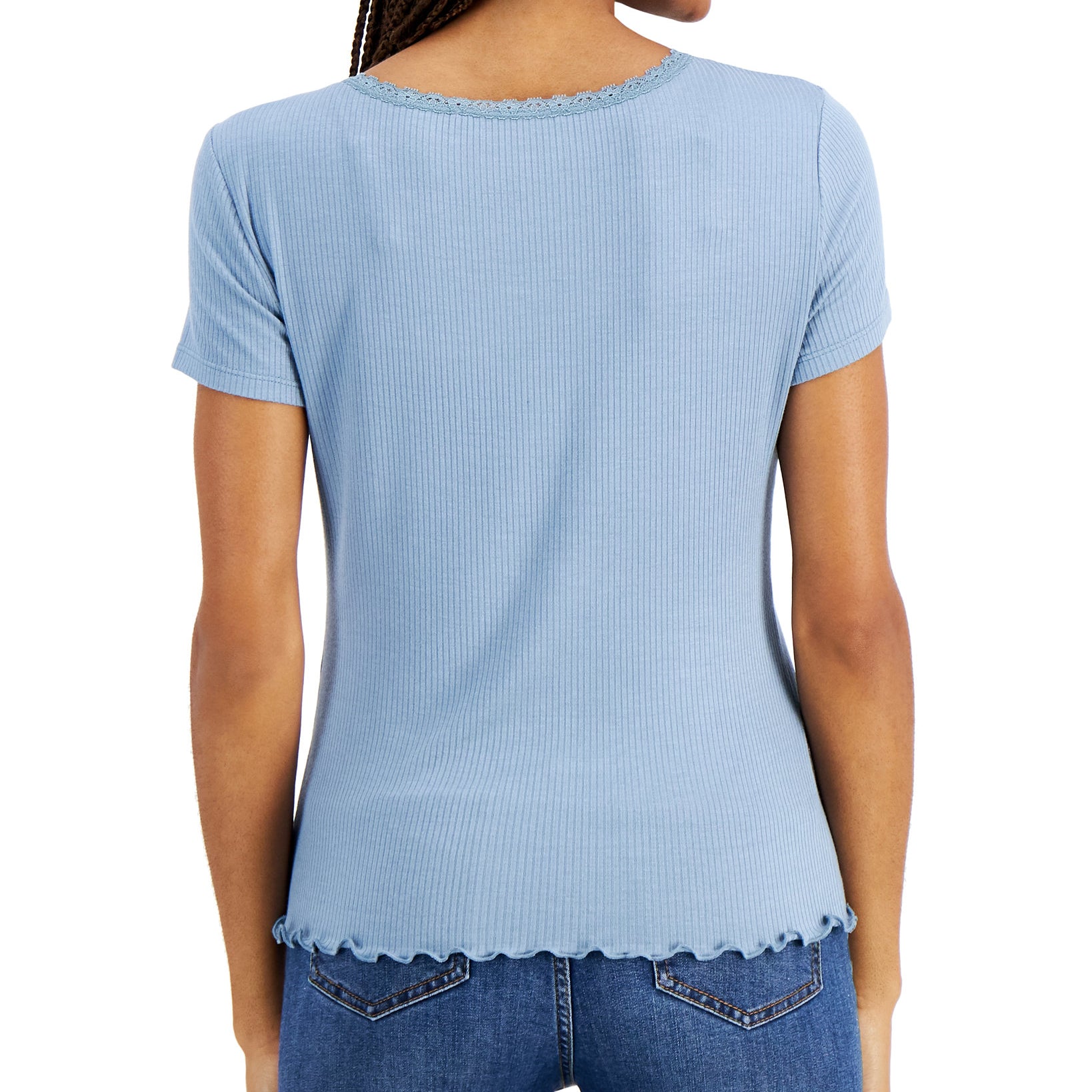 Hippie Rose Women Ribbed Lace Trim Top