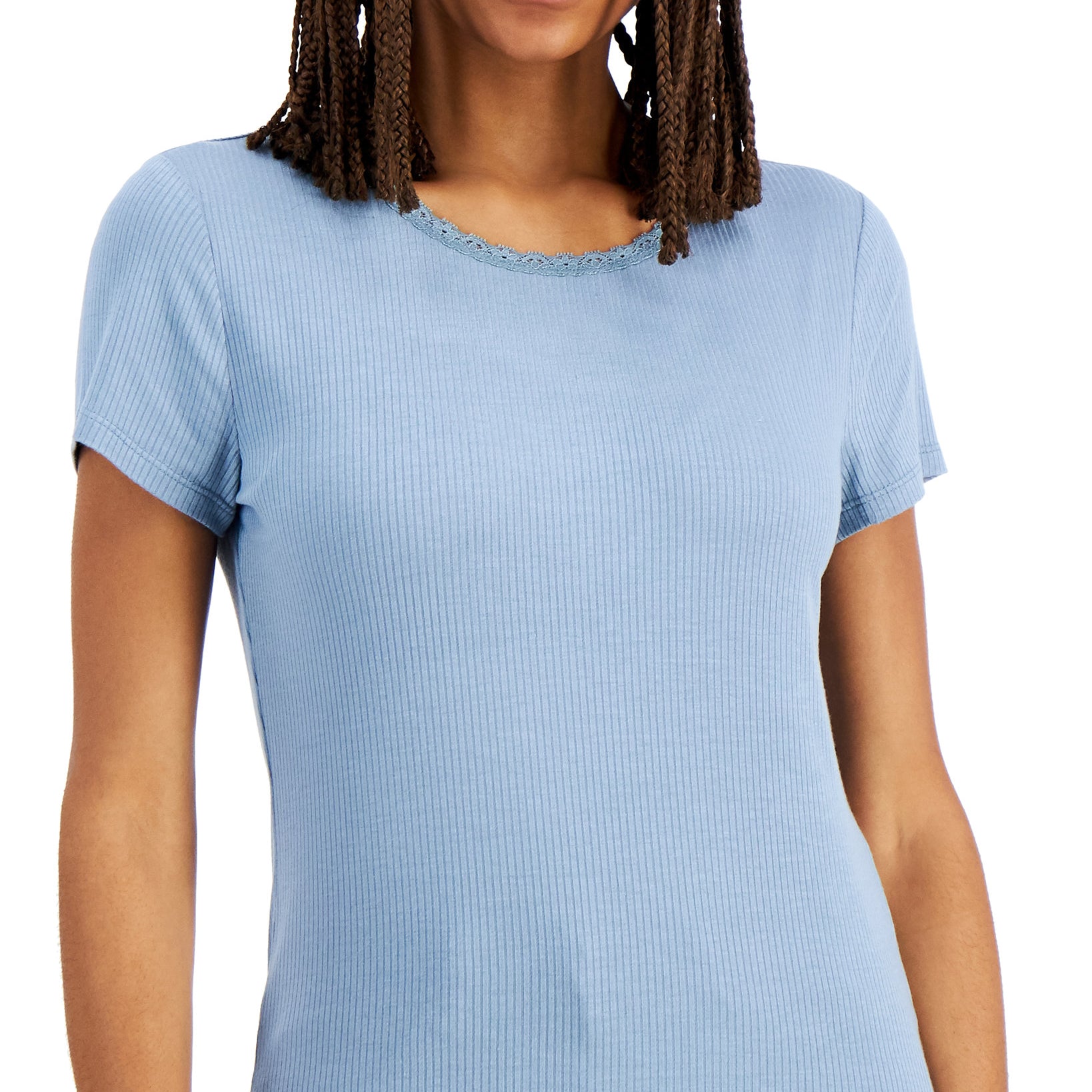 Hippie Rose Women Ribbed Lace Trim Top