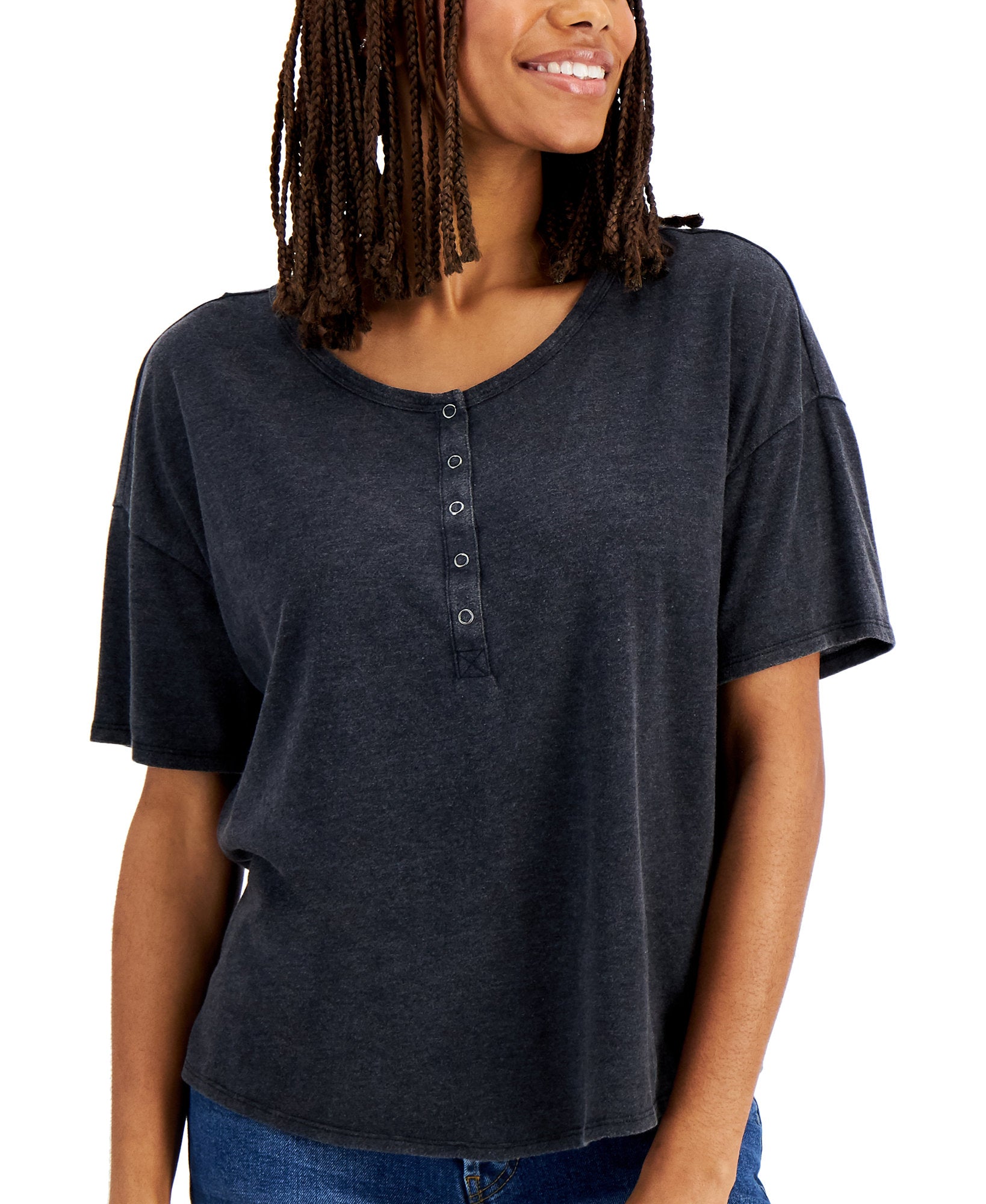 Hippie Rose Women Buttoned Neck Top