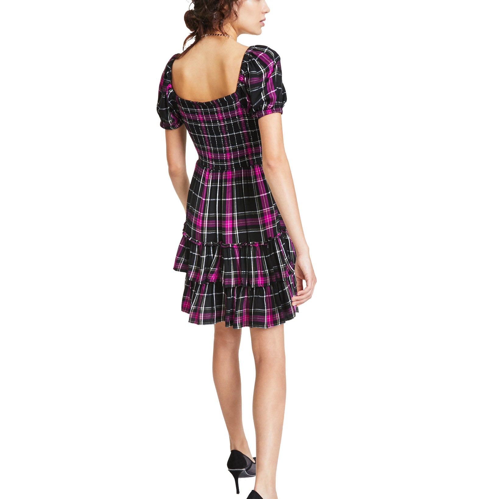 Bar III Women Puff Sleeve Plaid Mini Dress