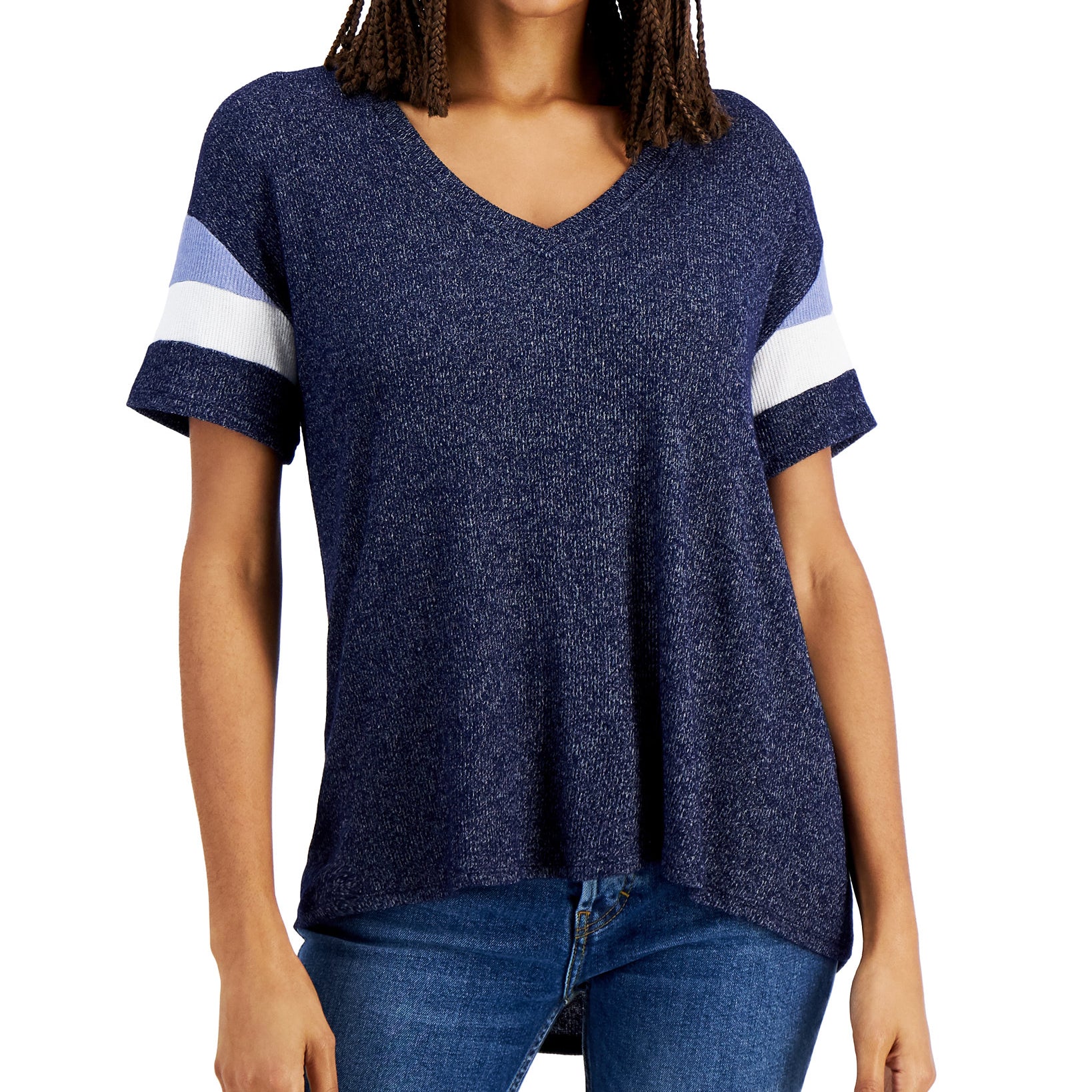 Hippie Rose Women Colorblocked Sleeve Top Navy