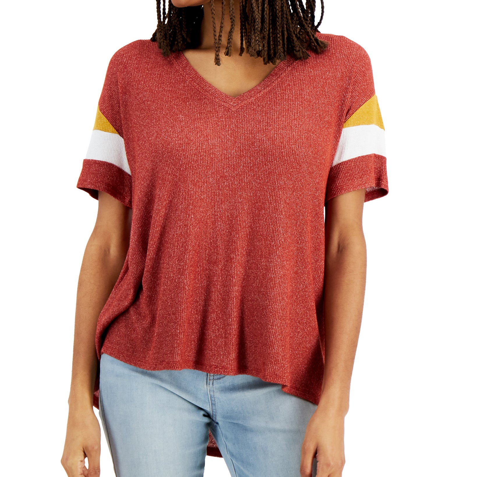 Hippie Rose Women Colorblocked Sleeve Top Barn Red Combo