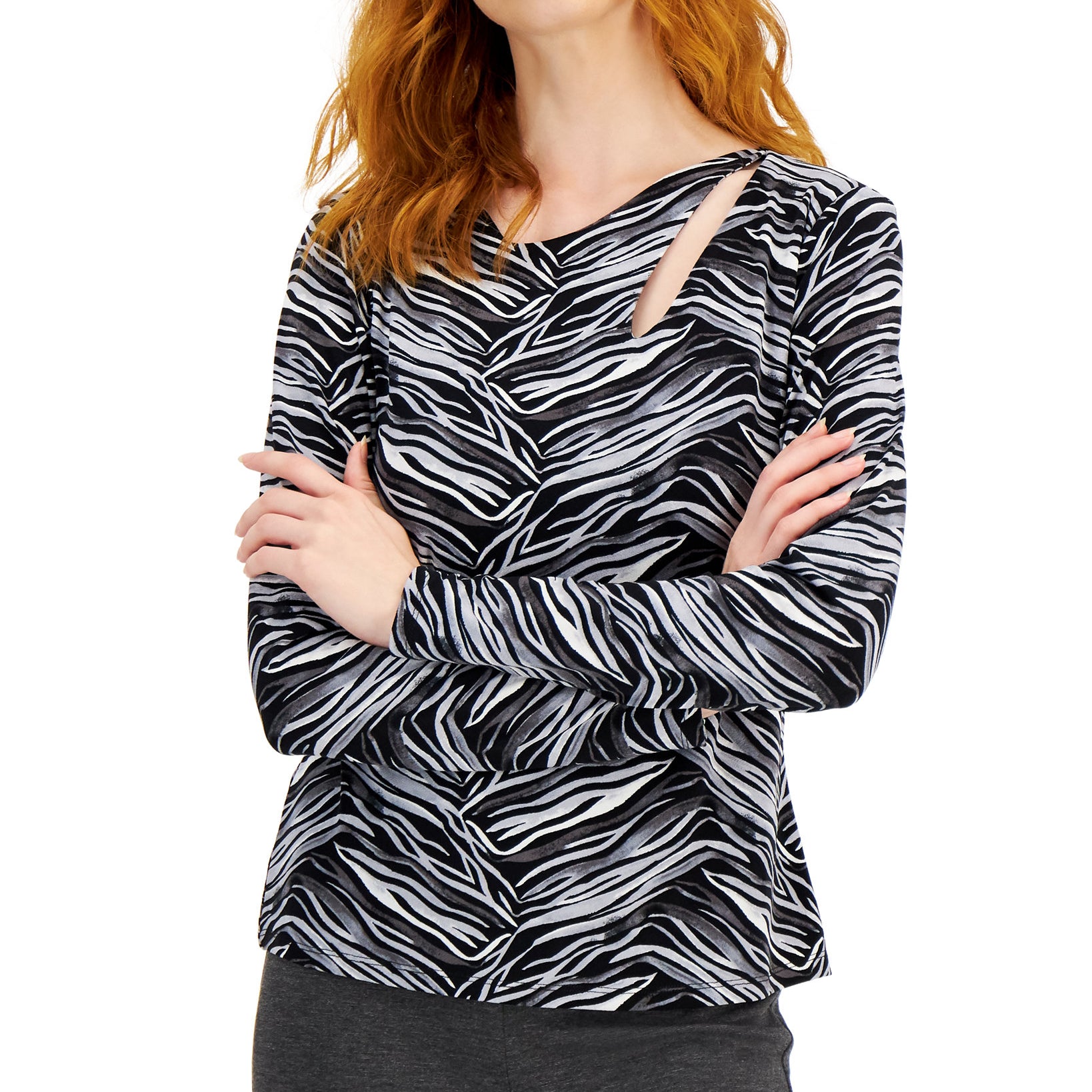 JPR Studio Women Cutout Printed Top Black Sunrise