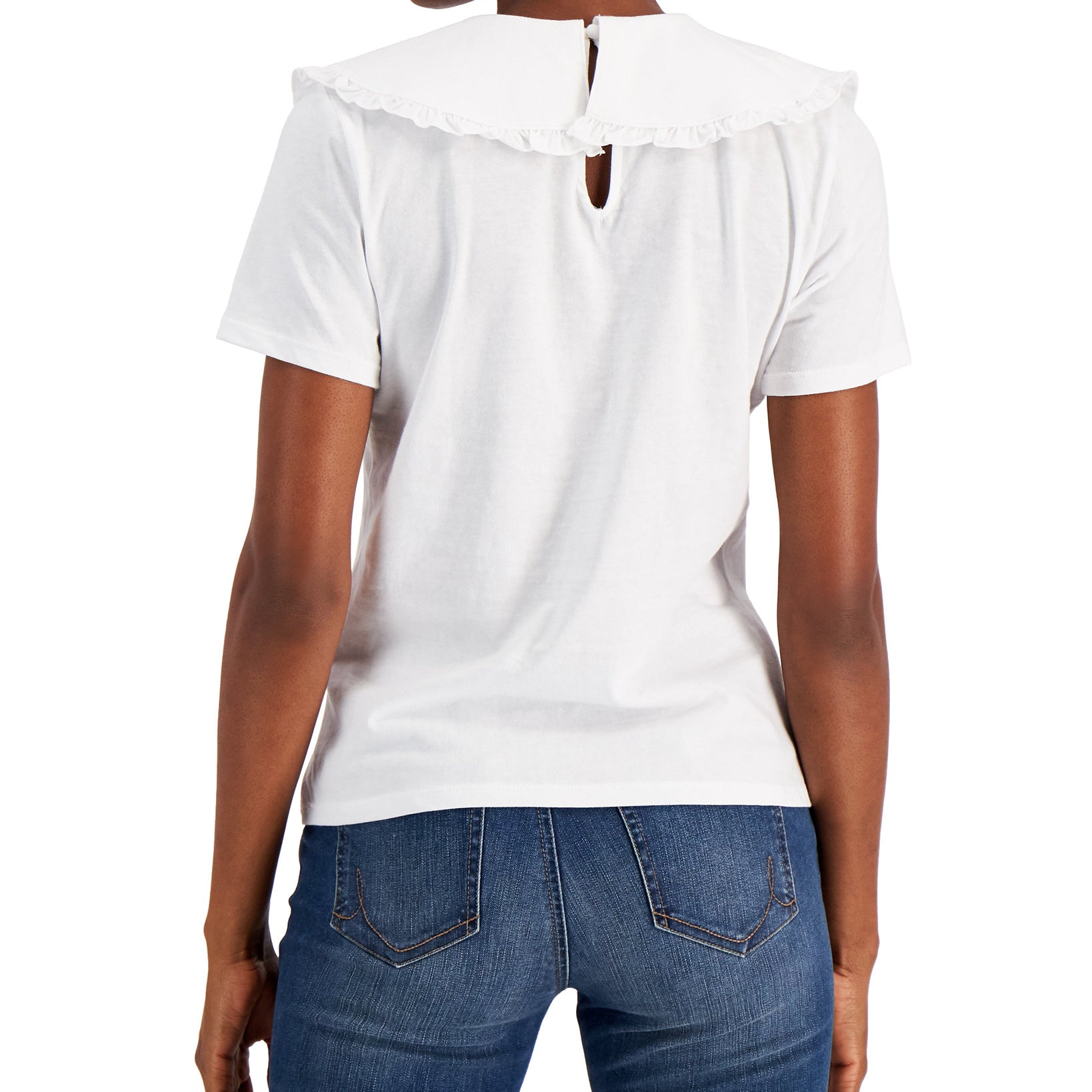 INC International Concepts Women Ruffled Collar T Shirt