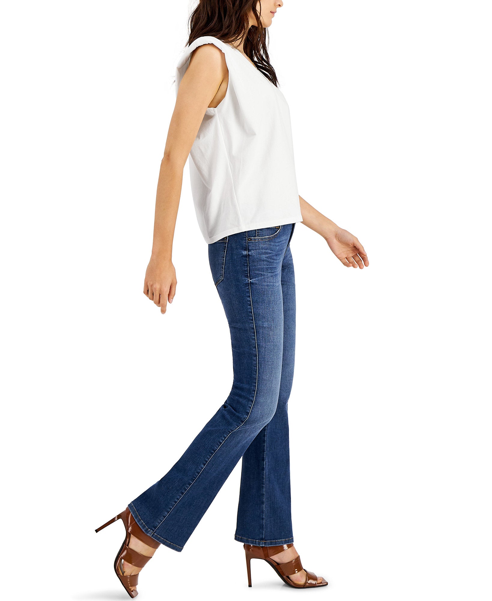 INC International Concepts Women Strong Shoulder V Neck T Shirt