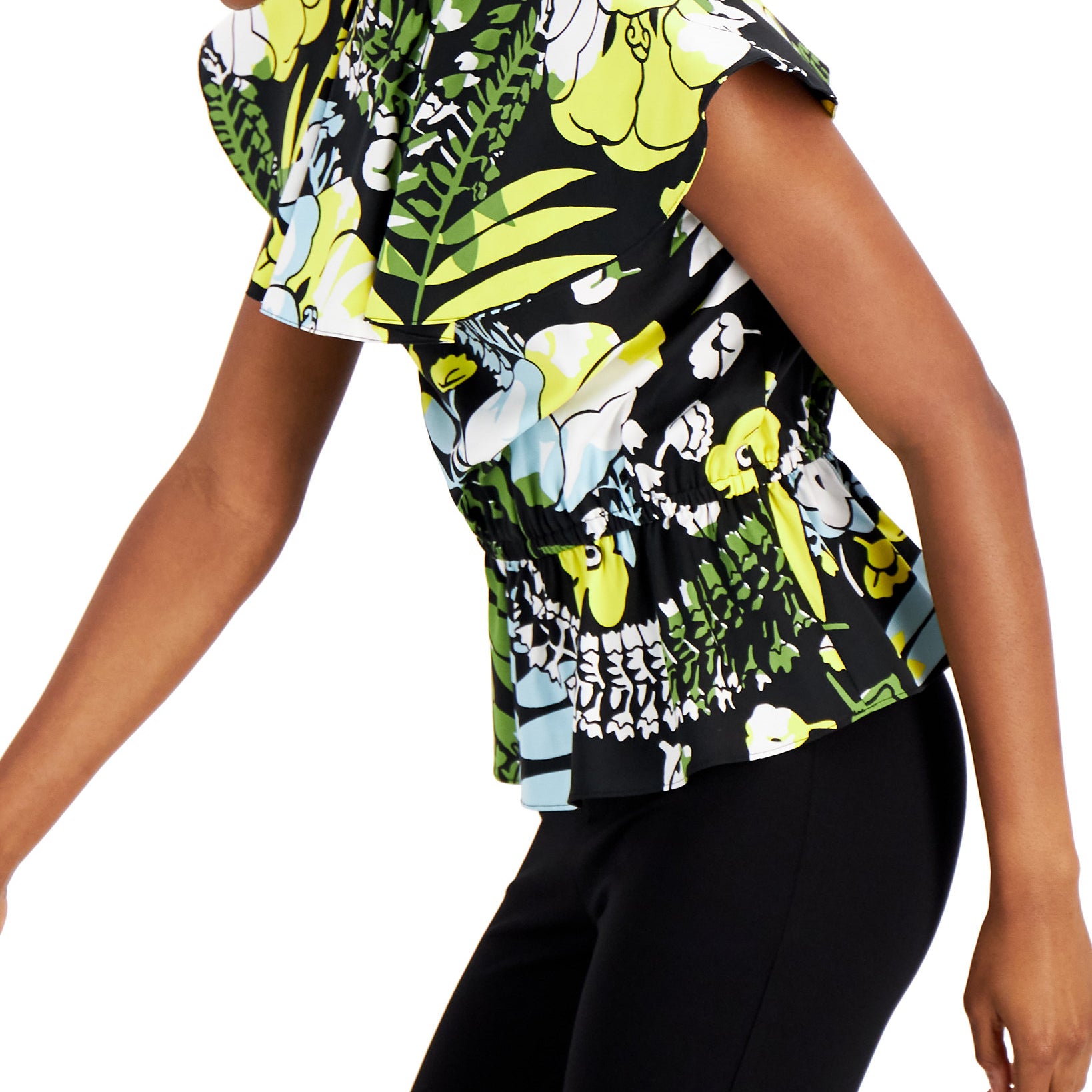 INC International Concepts Women Wide Collar Cinched Waist Top