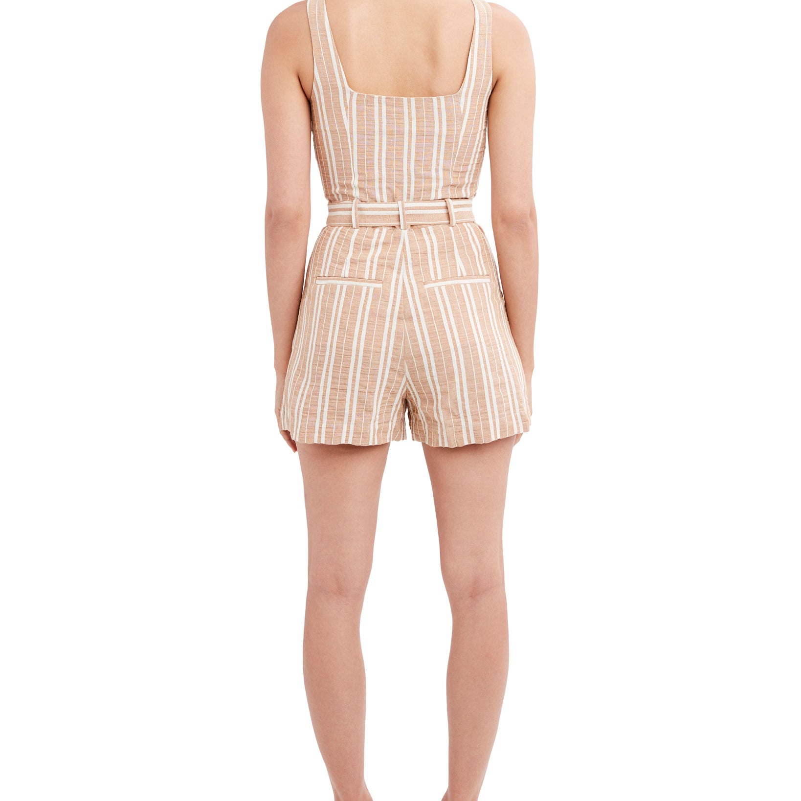 BCBGeneration Women Striped Woven Belted Romper