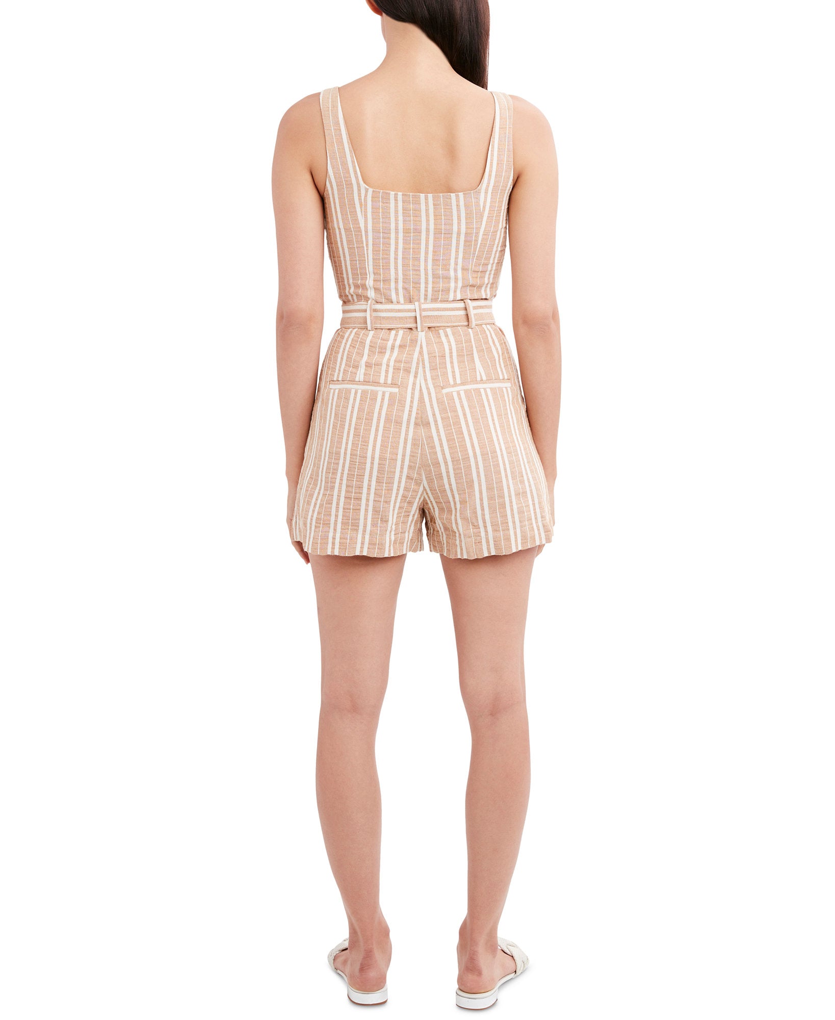 BCBGeneration Women Striped Woven Belted Romper