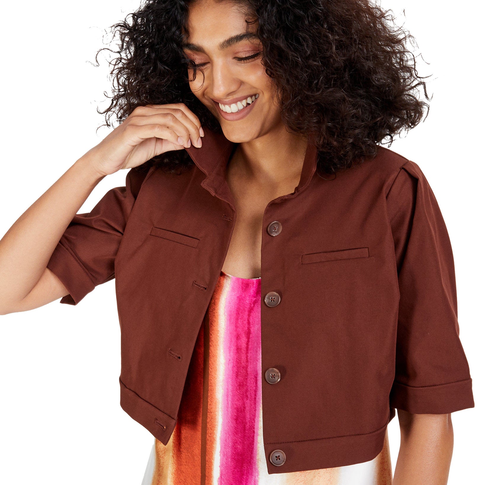 Alfani Women Cropped Elbow Sleeve Jacket Dark Cocoa