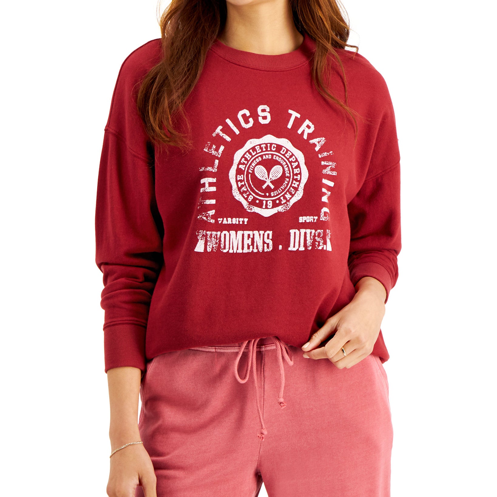 Style & Co Women Graphic Crewneck Sweatshirt Merlot Combo
