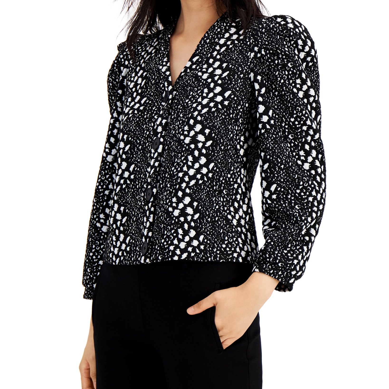 Bar III Women Animal Print Button Front Shirt Jacket