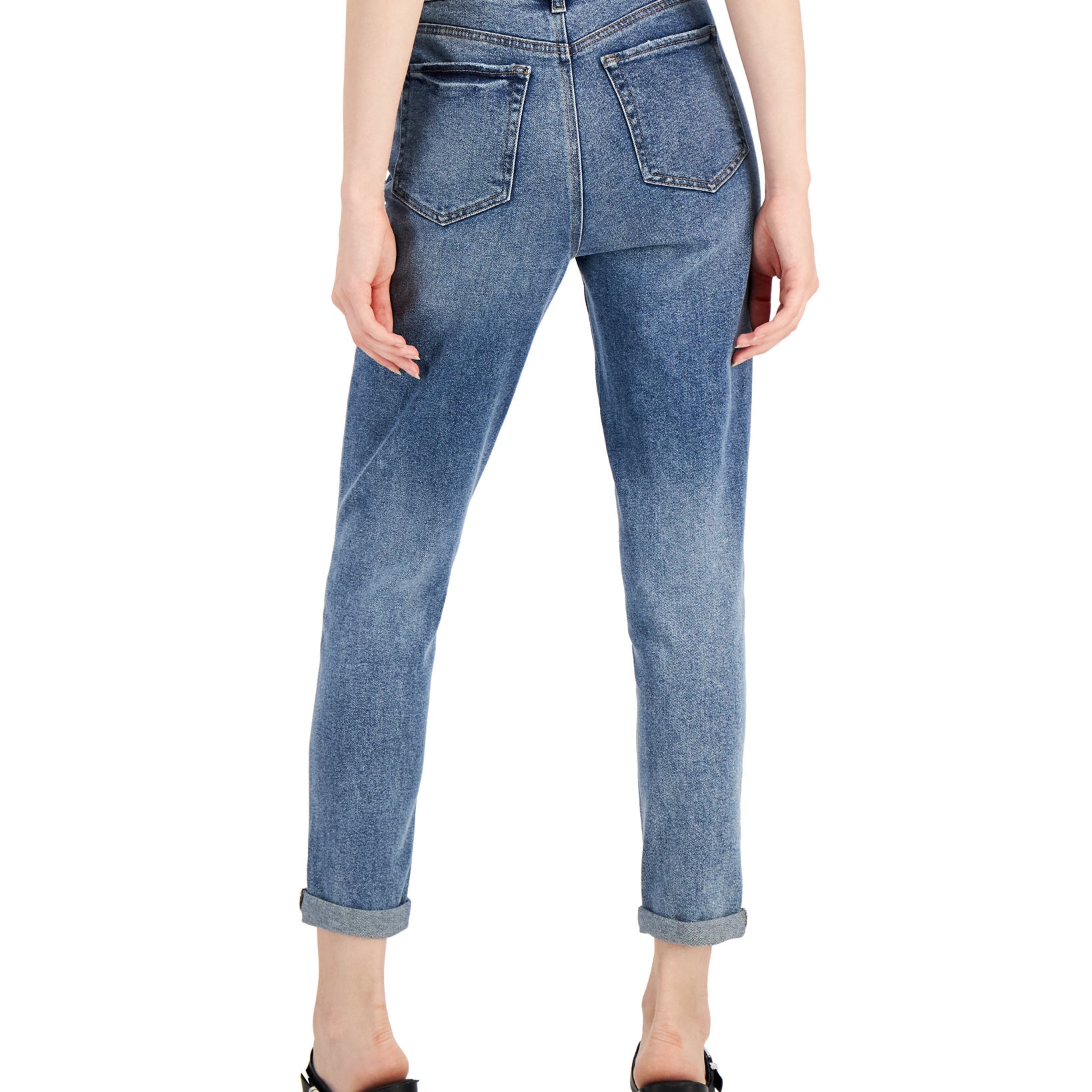 Tinseltown Women Cuffed Exposed Button Mom Jeans