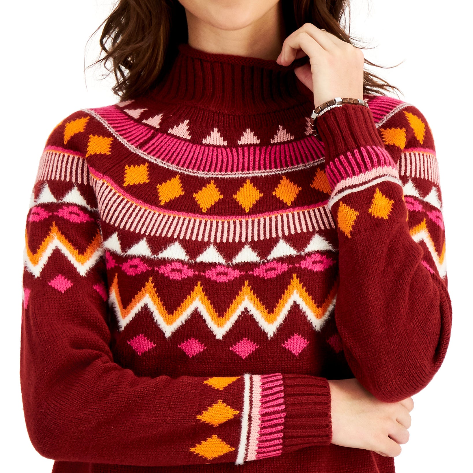 Style & Co Women Fair Isle Mock Neck Sweater