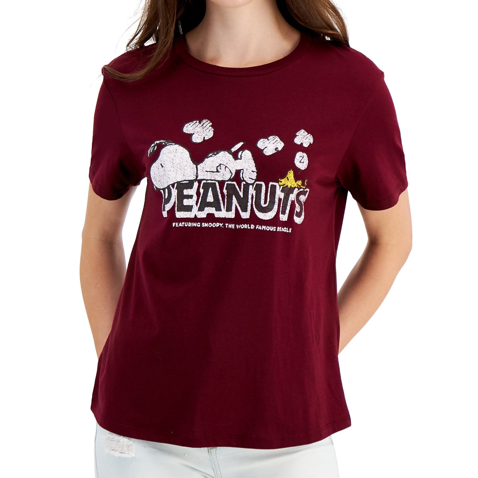 Peanuts Women Snoopy Logo T Shirt Zinfandel