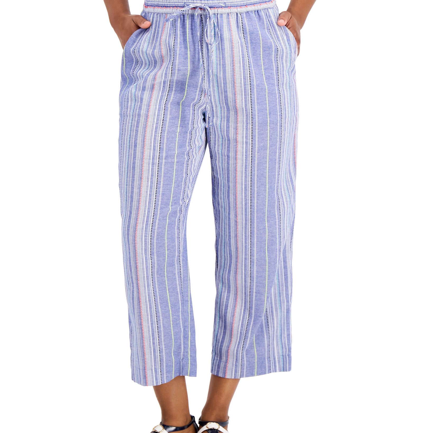 Charter Club Women Striped Pull On Pants Intrepid Blue Combo